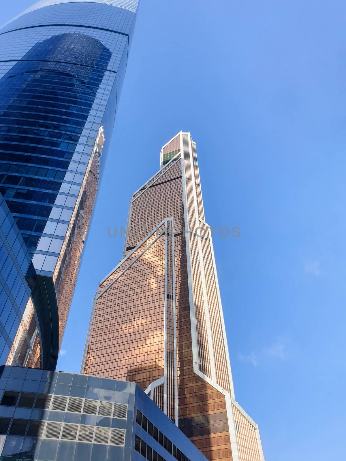 High rise buildings of the business center of Moscow. District Moscow-city against the day sky