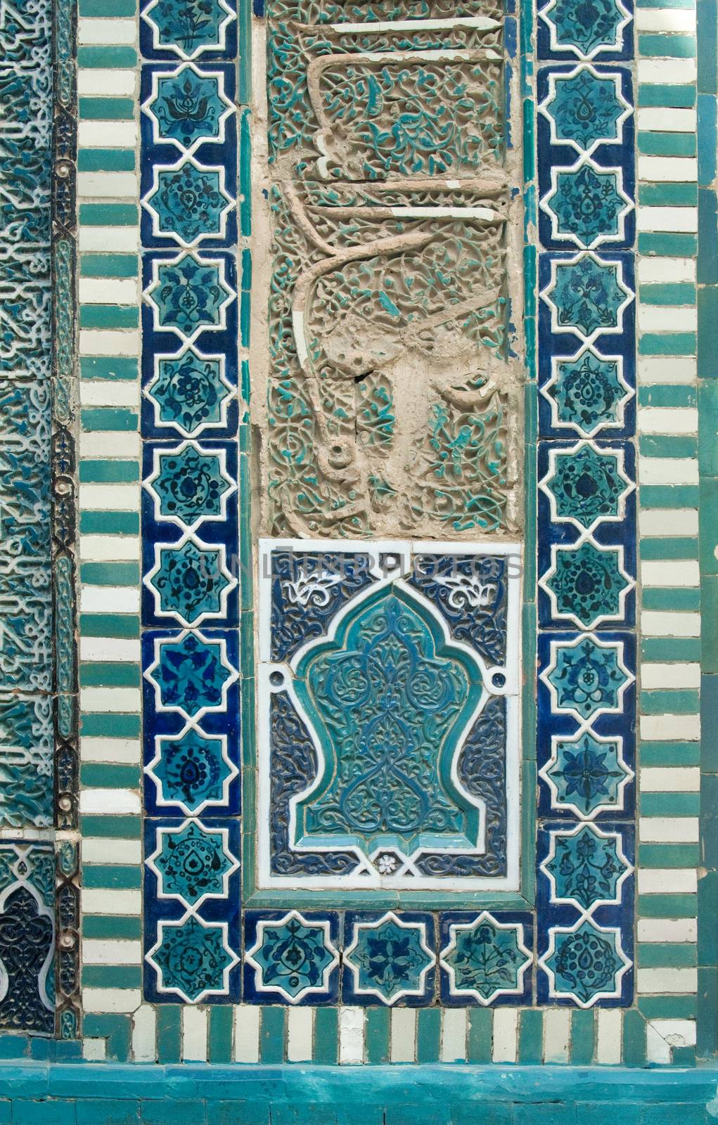 asian old ceramic mosaic. elements of oriental ornament on ceramic tiles