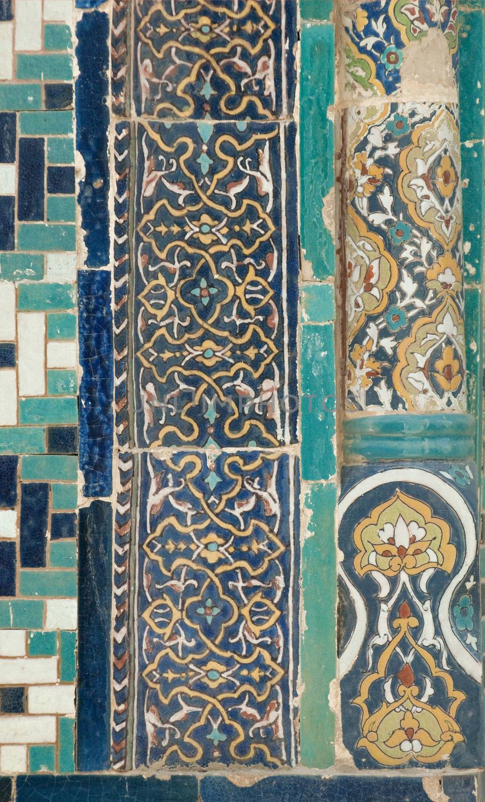 asian old ceramic mosaic. elements of oriental ornament on ceramic tiles