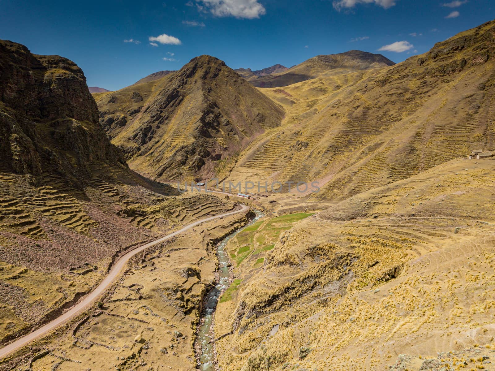 Aerial view of high-mountain landscape in Andes, Peru