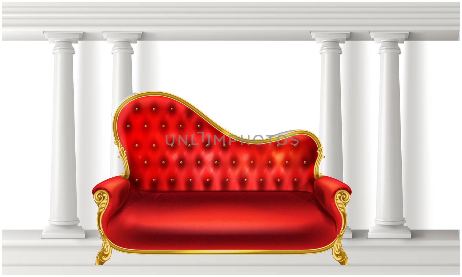 mock up illustration of luxury red velvet couch in a room