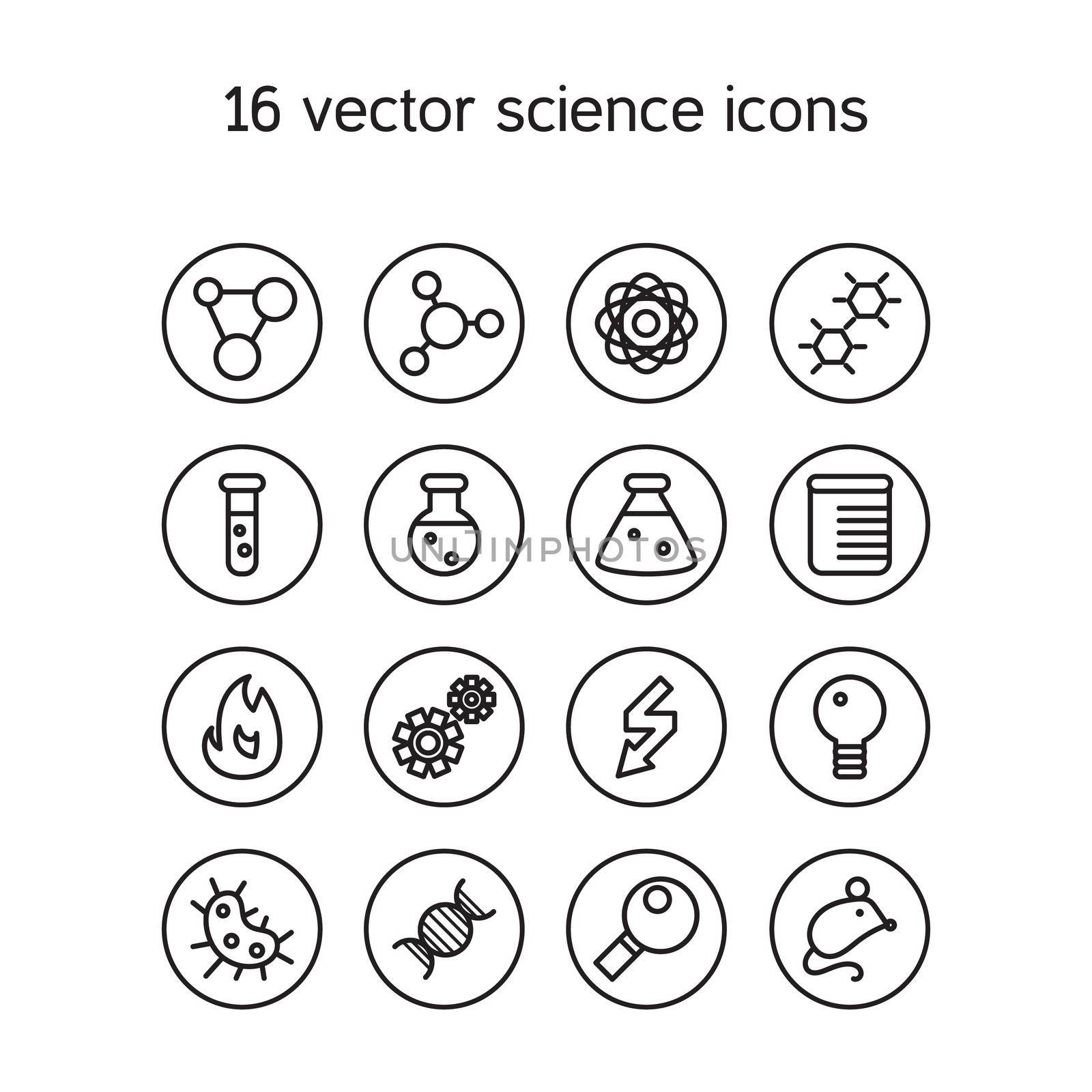 Science set icons. Laboratory biology symbols. Vector