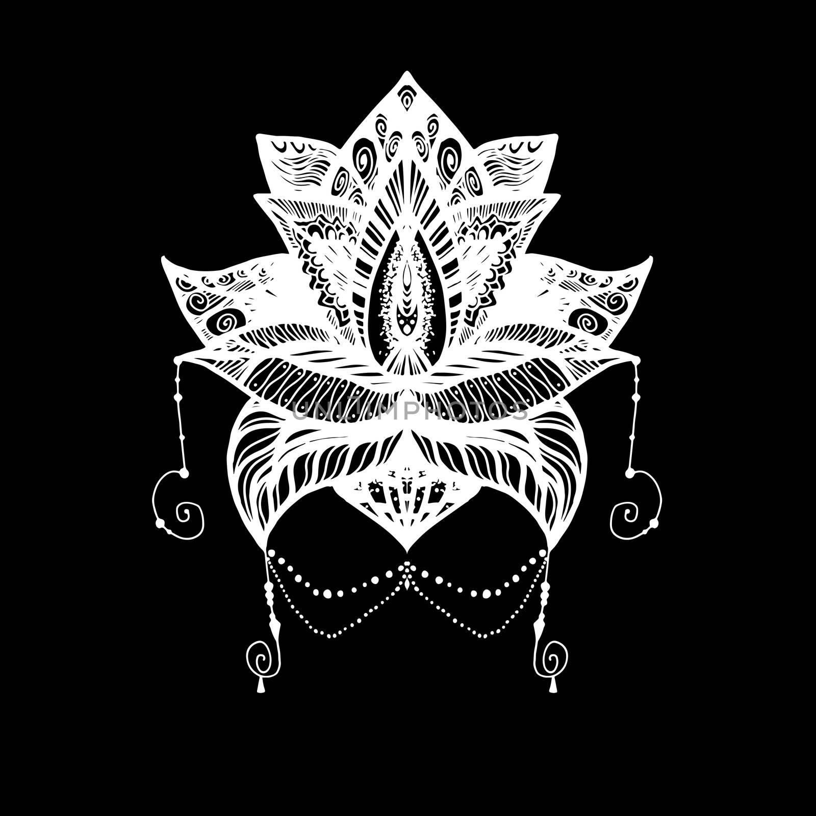 Flower Lotus. Magic symbol for print, tattoo, coloring book,fabric, t-shirt, cloth in boho style. Tribal lotus design. Vector