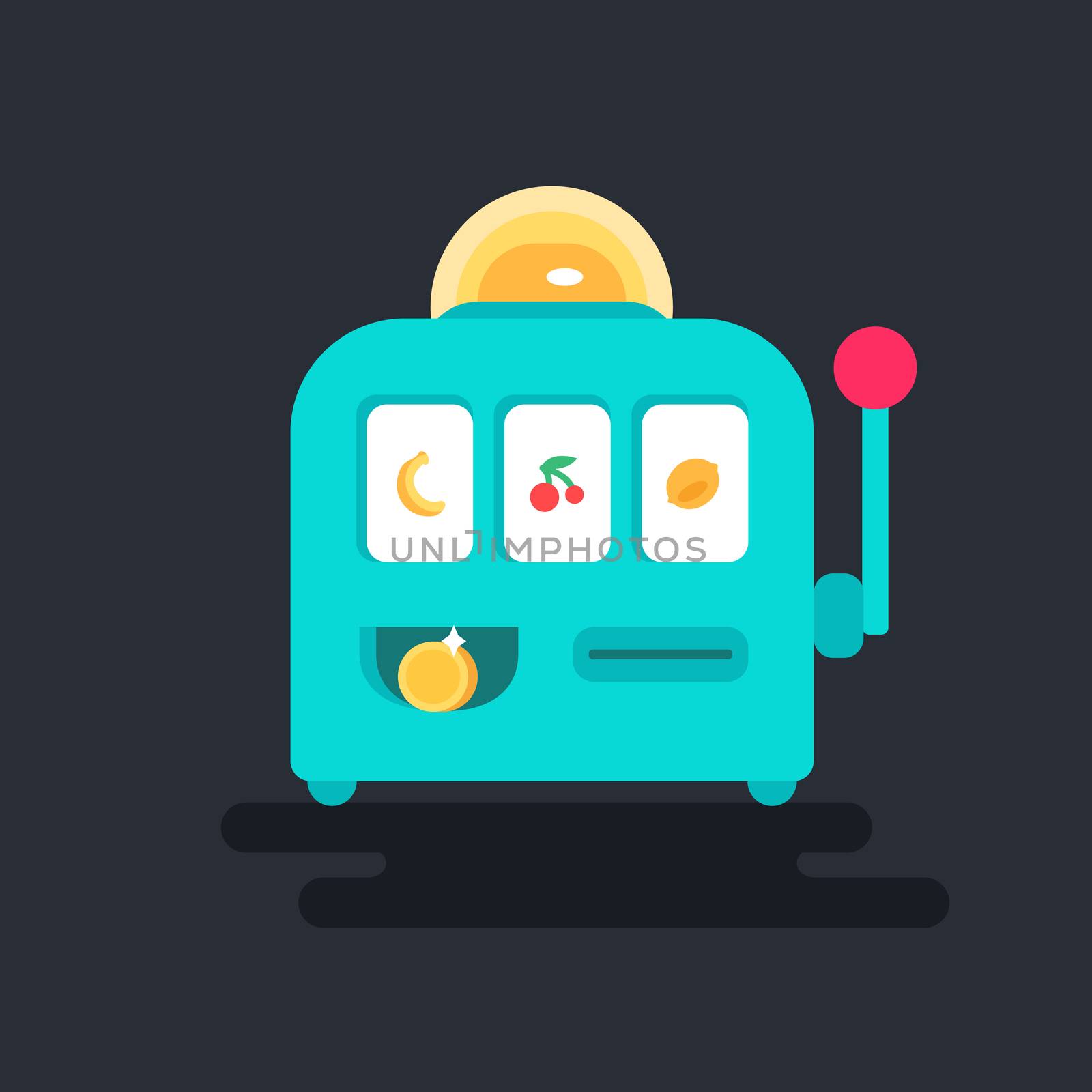 Casino design items. Gambling machine with money. One armed bandit. Variations of hands. Vector
