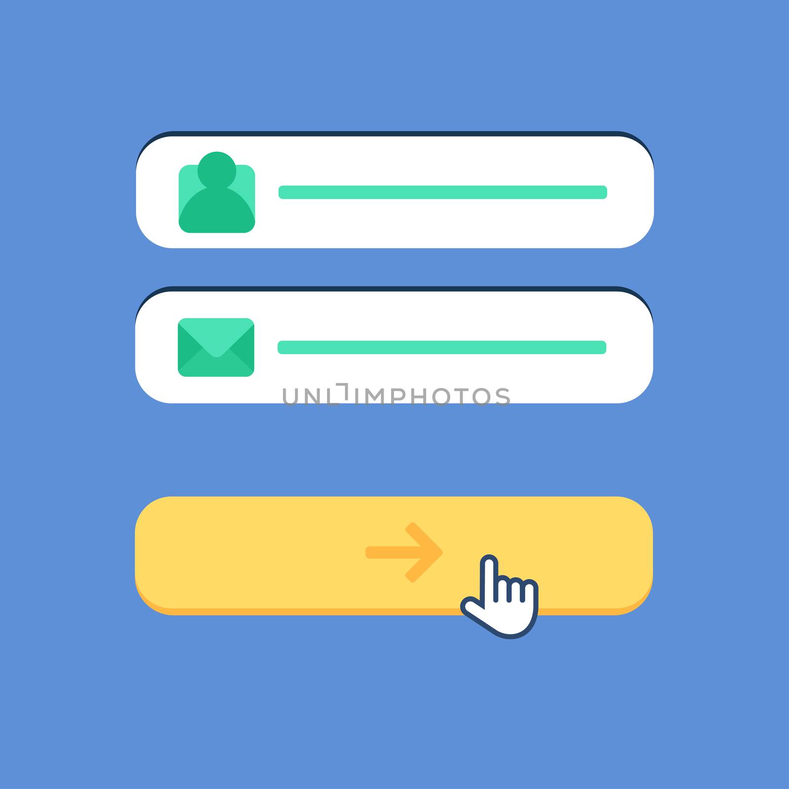 Web Template and Elements for site form of email subscribe, newsletter or login to account, submit. Vector