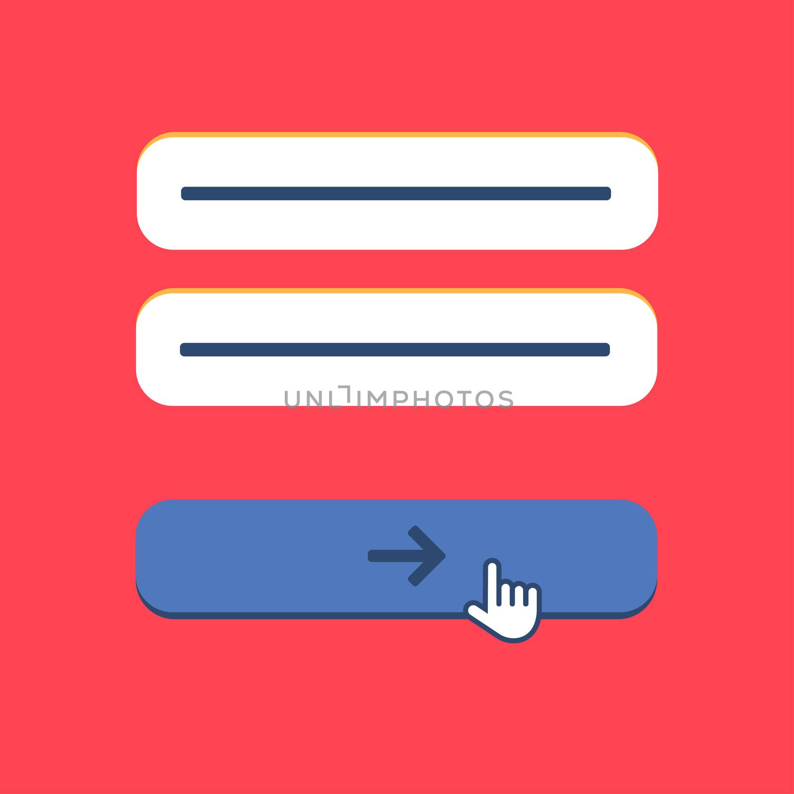 Web Template and Elements for site form of email subscribe, newsletter or login to account, submit. Vector