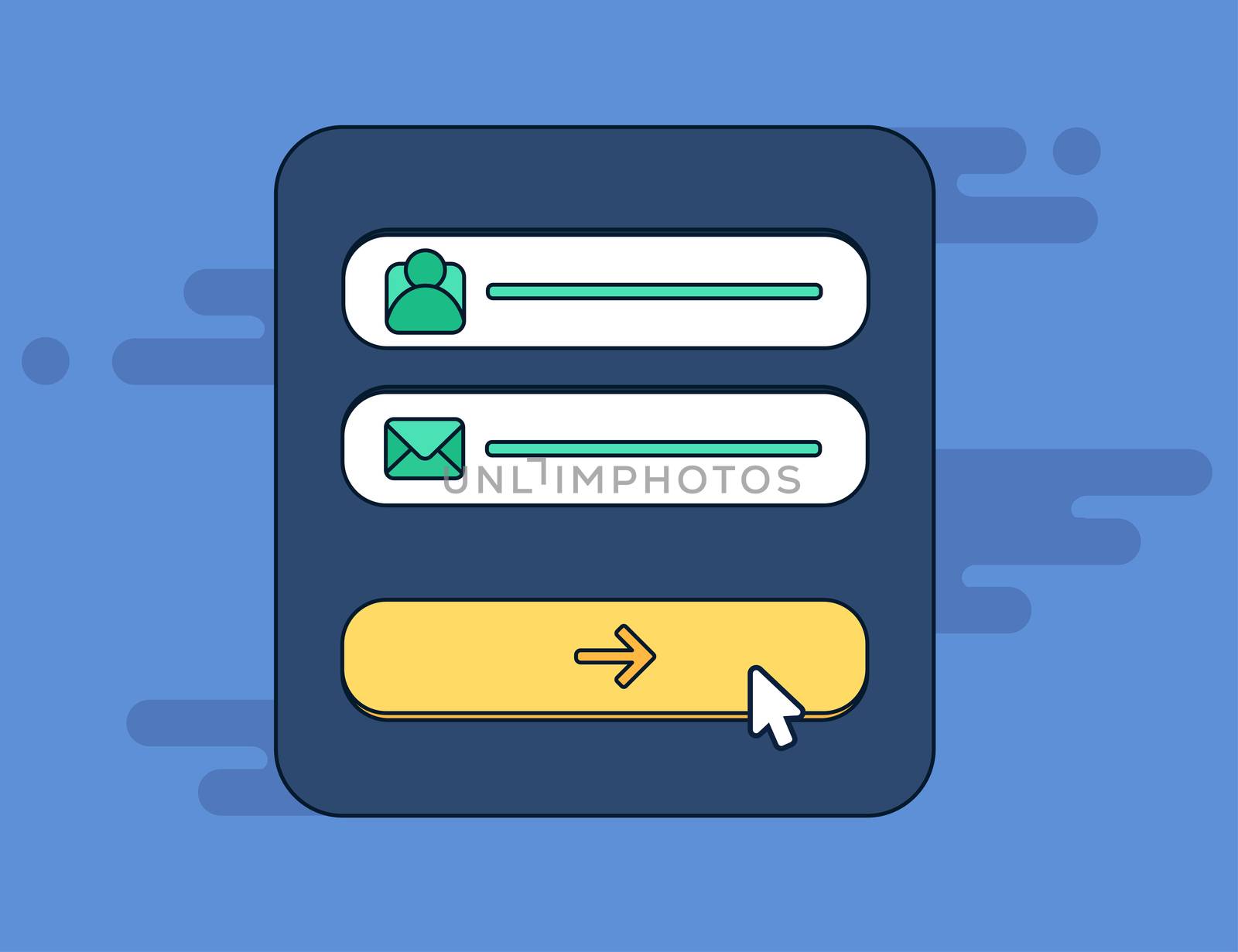Web Template and Elements for site form of email subscribe, newsletter or login to account, submit. Vector