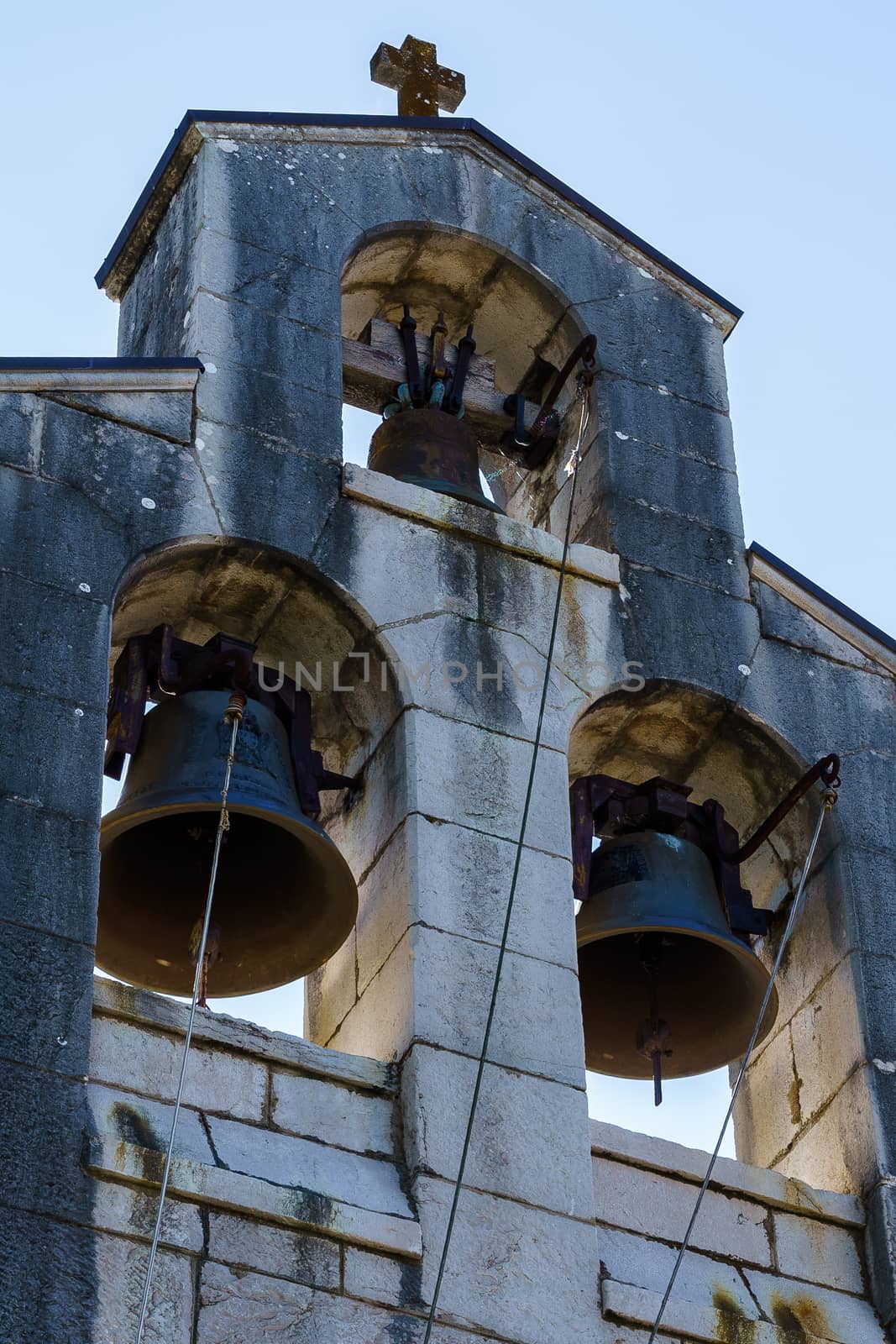 superstructure on the church with bells, electric drive for ringing