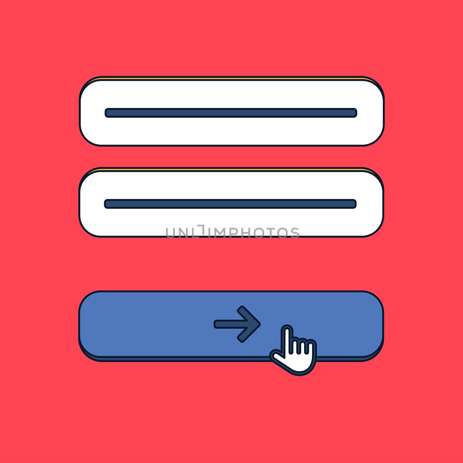 Web Template and Elements for site form of email subscribe, newsletter or login to account, submit. Vector
