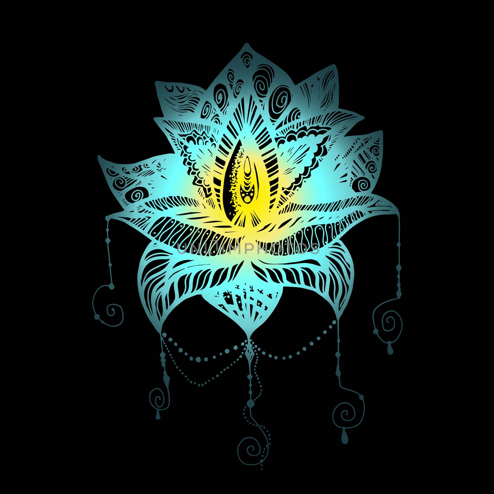 Flower Lotus. Magic symbol for print, tattoo, coloring book,fabric, t-shirt, cloth in boho style. Tribal lotus design. Vector