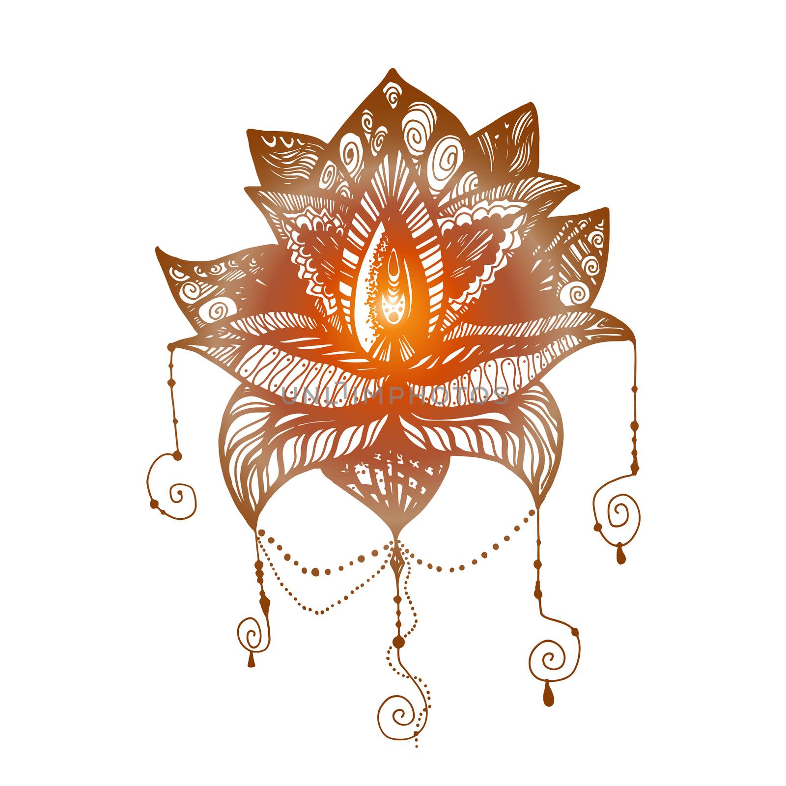 Flower Lotus. Magic symbol for print, tattoo, coloring book,fabric, t-shirt, cloth in boho style. Tribal lotus design. Vector