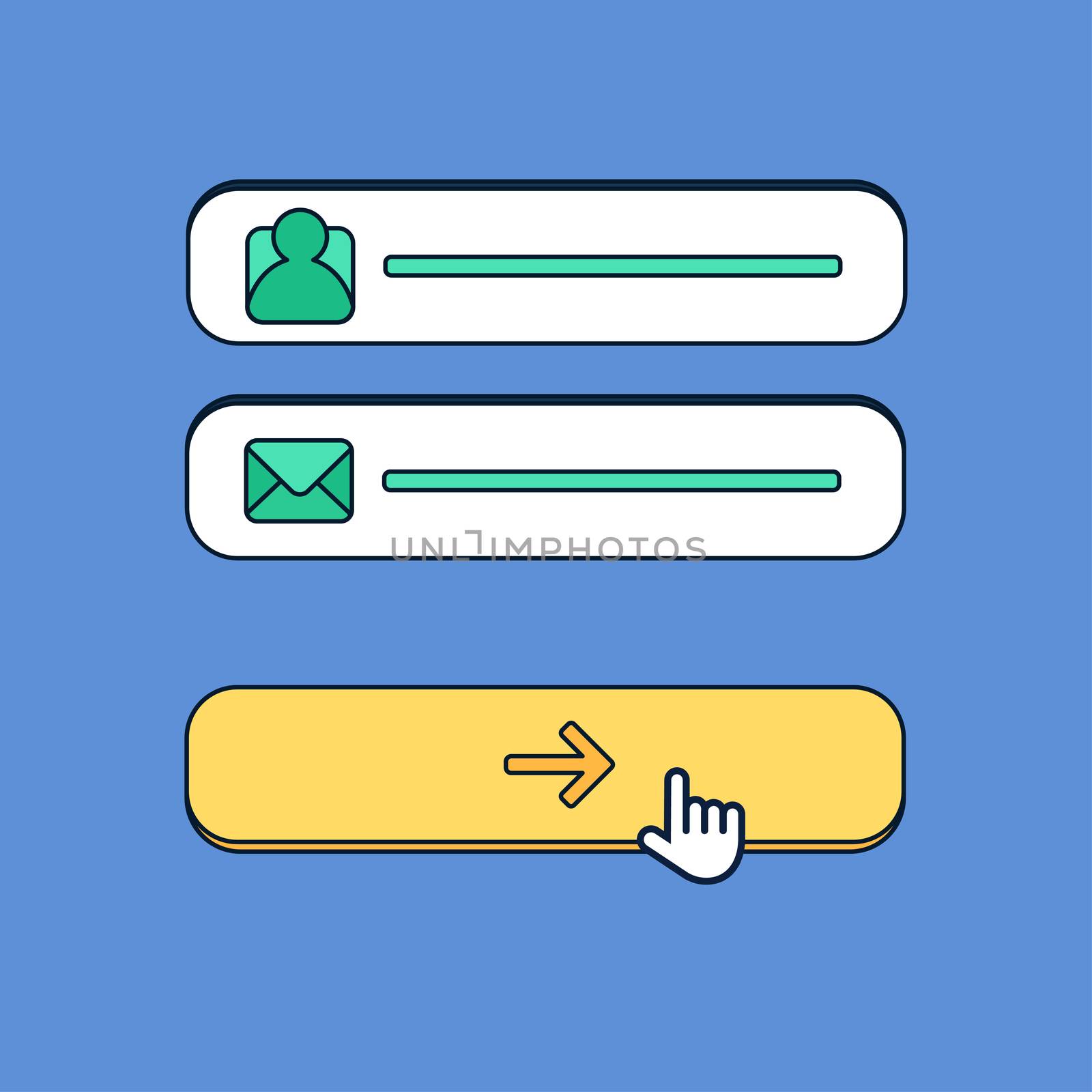 Web Template and Elements for site form of email subscribe, newsletter or login to account, submit. Vector