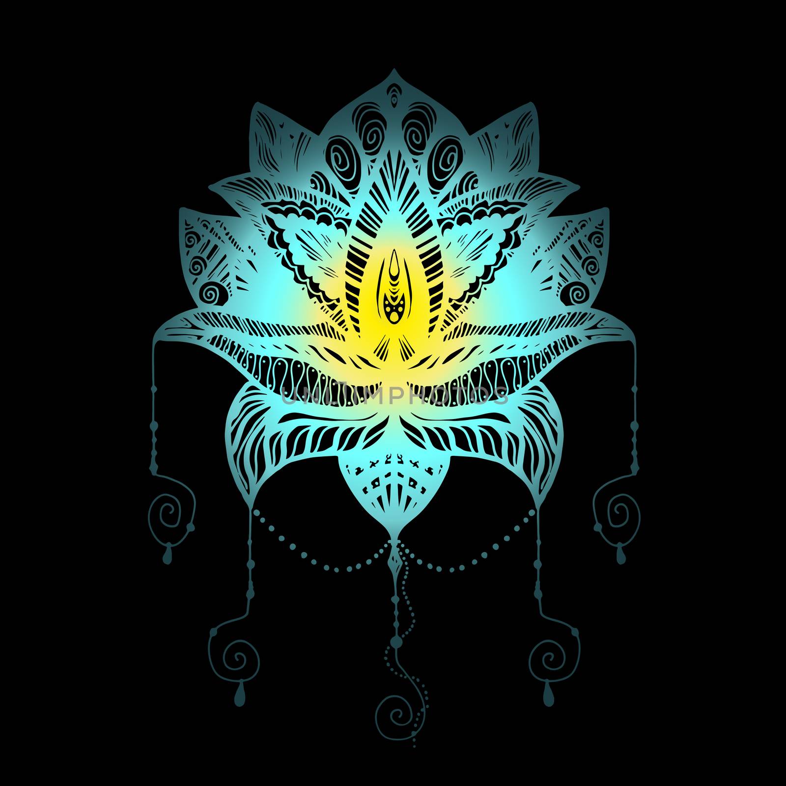 Flower Lotus. Magic symbol for print, tattoo, coloring book,fabric, t-shirt, cloth in boho style. Tribal lotus design. Vector