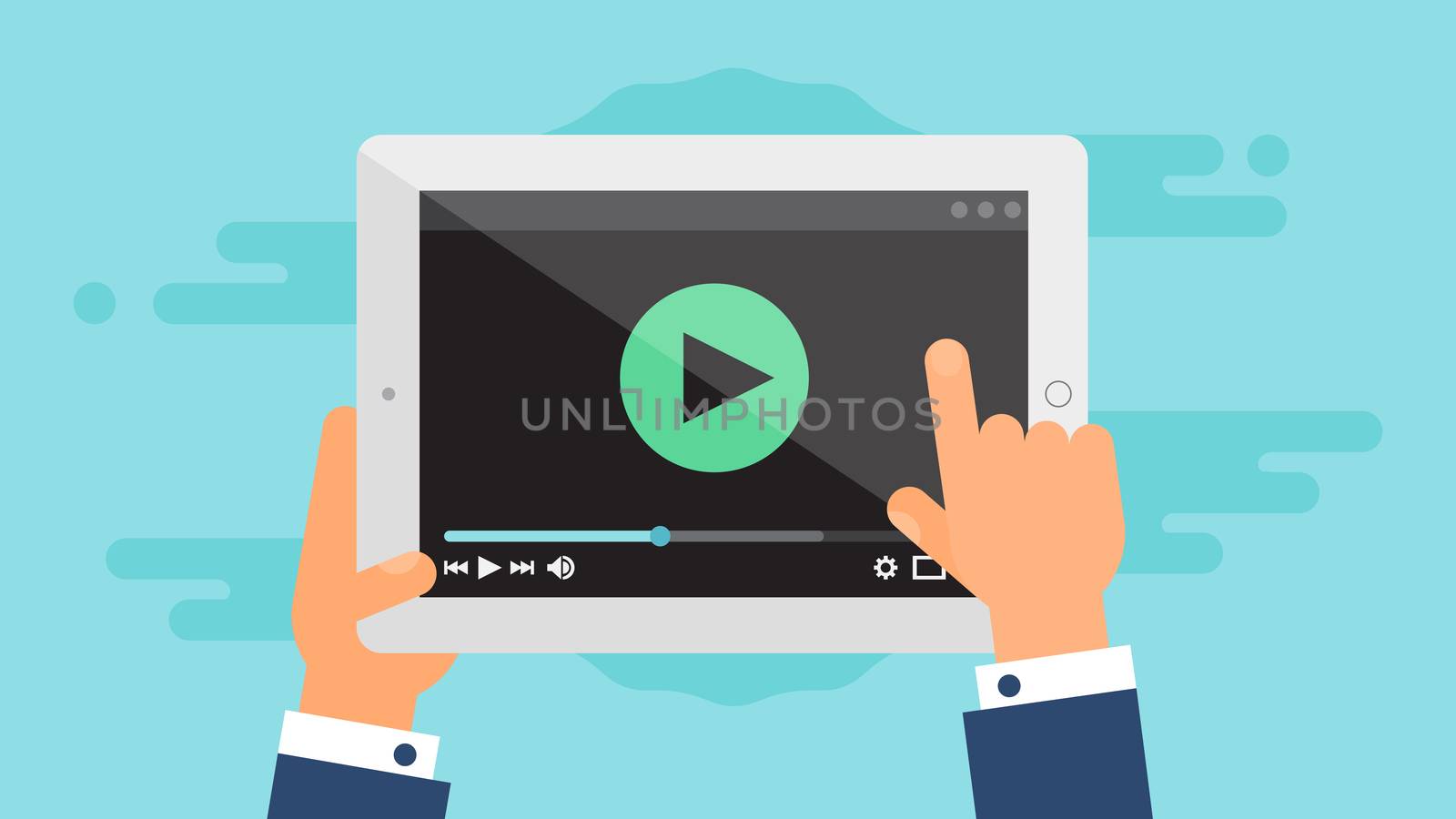 Web Template and Elements for site form of watching online video on tablet. Vector