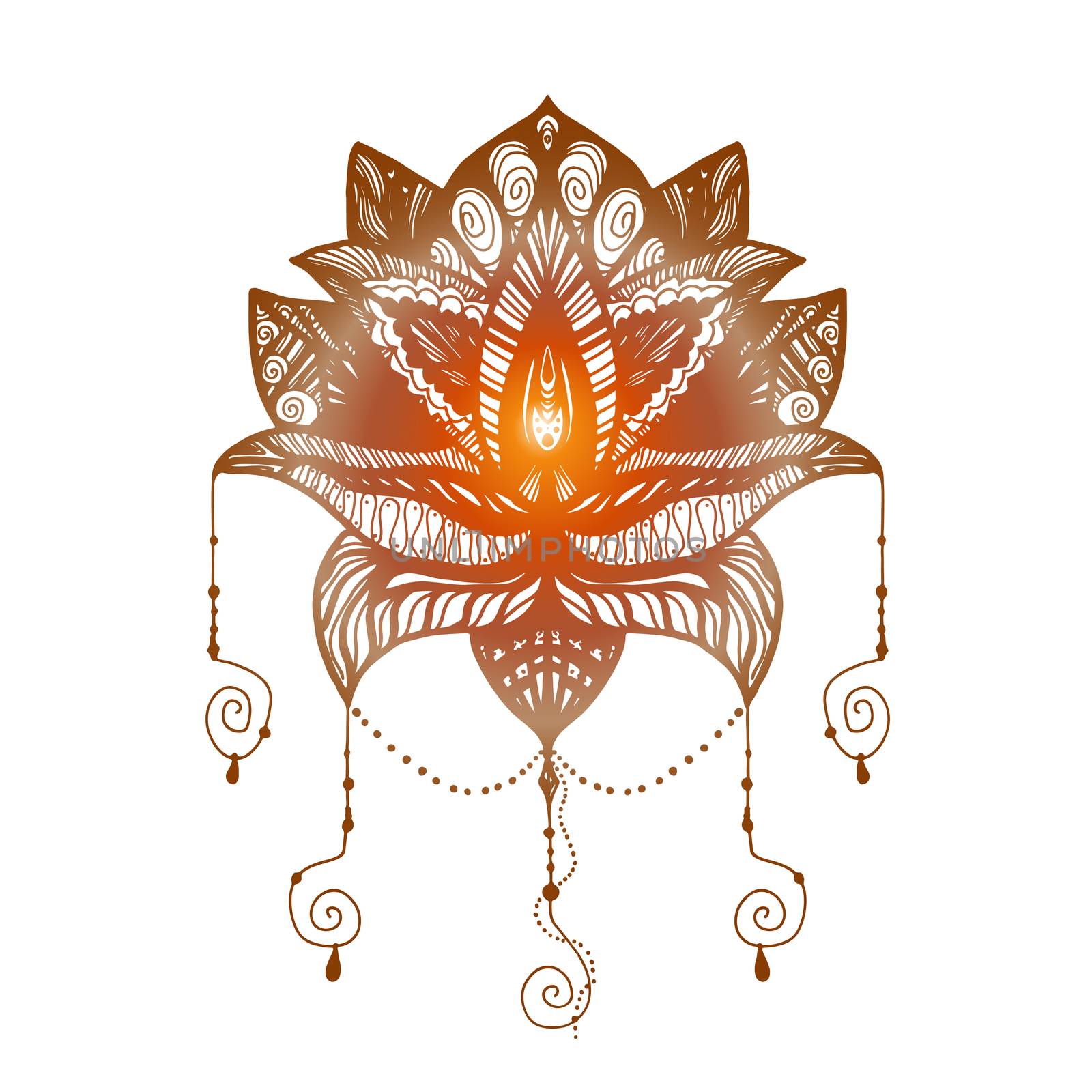 Flower Lotus. Magic symbol for print, tattoo, coloring book,fabric, t-shirt, cloth in boho style. Tribal lotus design. Vector