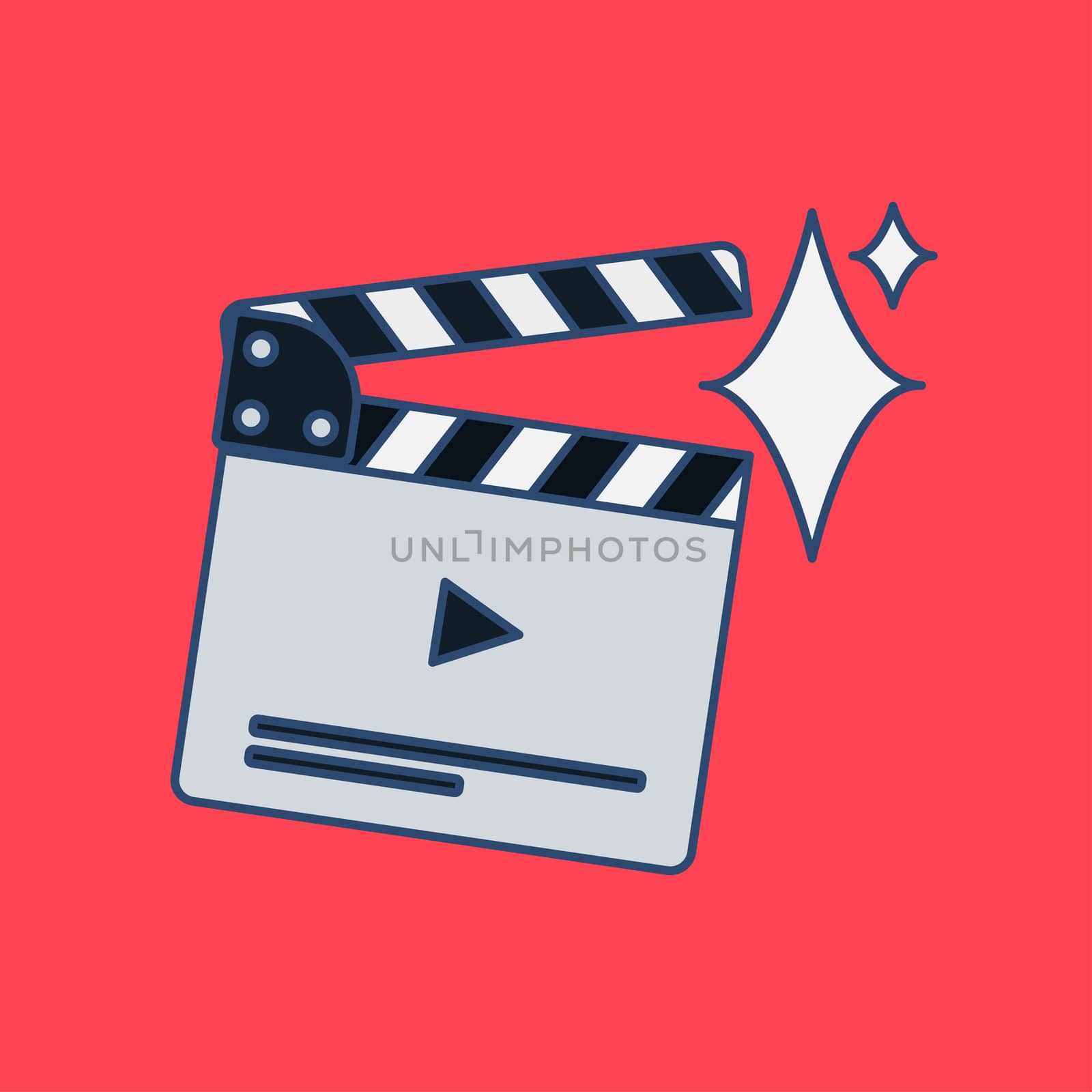 Flat movie clapperboard symbol. Stylish blank movie clapperboard elements. Vector