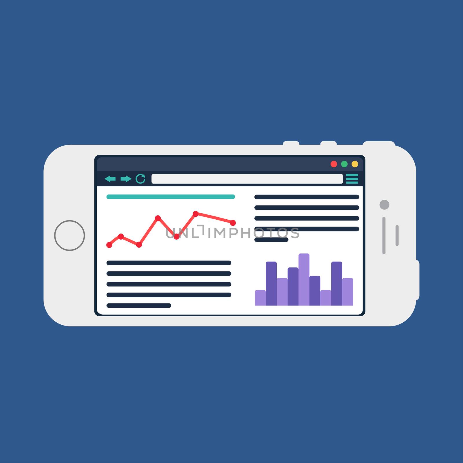 Adaptive Web Phone Template and Gadget Elements for site of blog and infographics on Smartphone. Vector