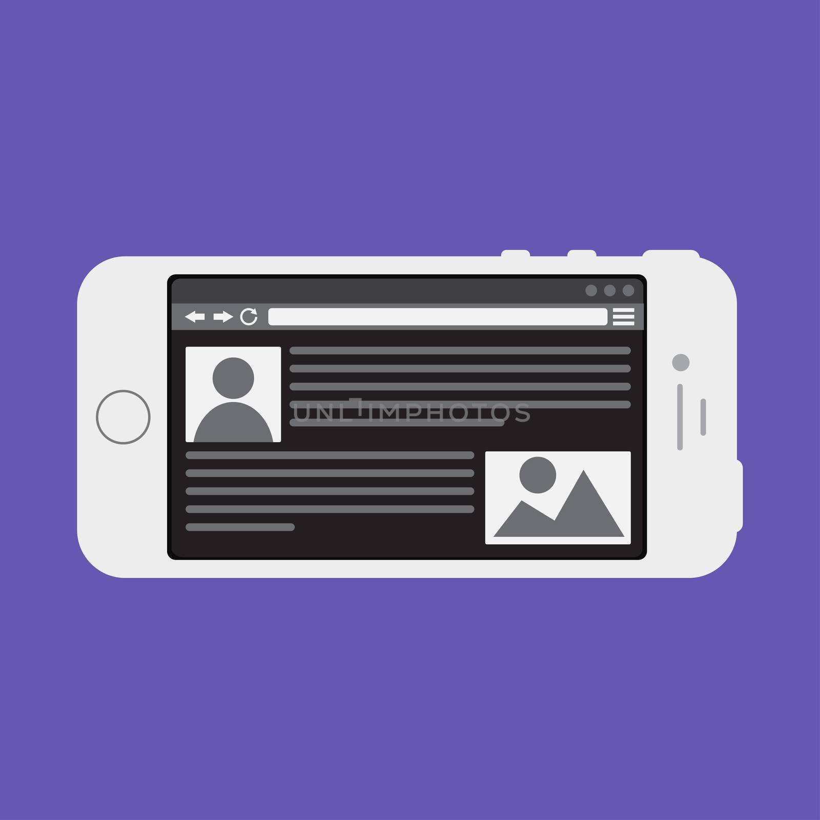 Adaptive Web Phone Template and Gadget Elements for site of blog and infographics on Smartphone. Vector