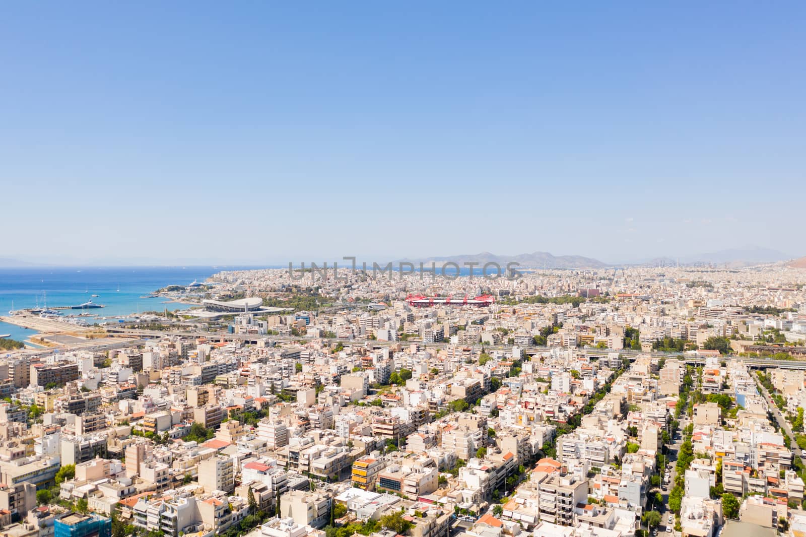 Aerial view of SEF and Karaiskaki stadiums by camerarules