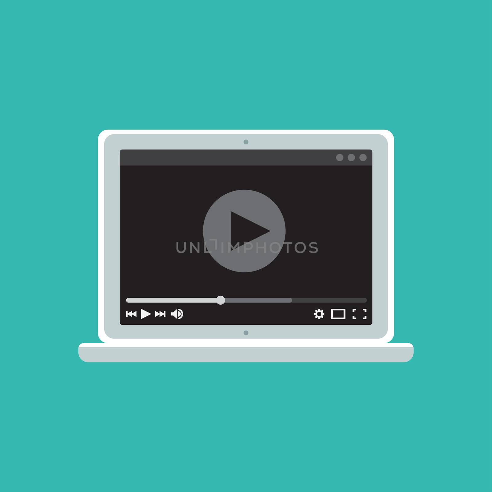 Web Template and Elements for site form of watching online video on computer. Vector