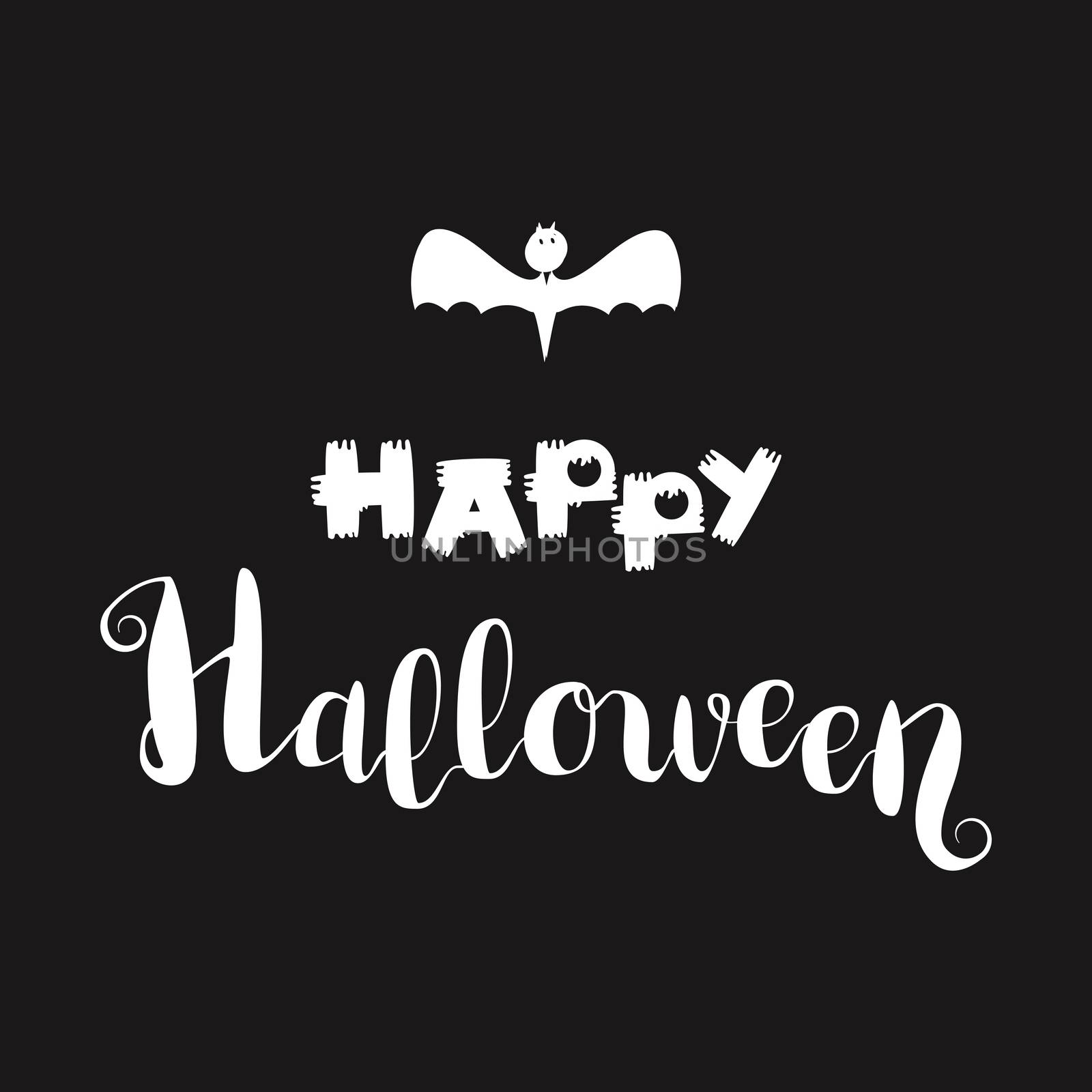 Happy Halloween Lettering with bat. Holiday concept for print, fabric, greeting, card, banner, t-shirt. Vector