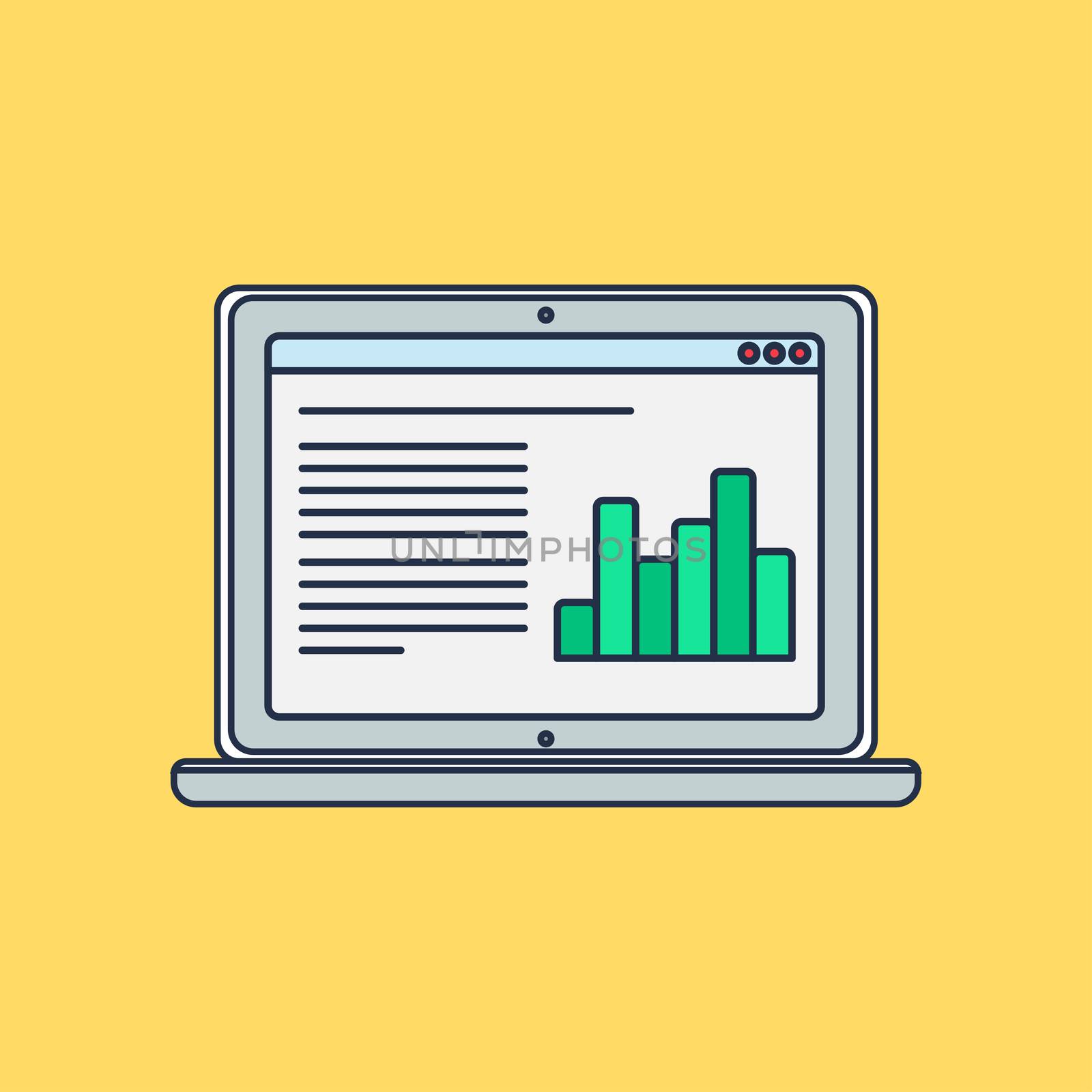 Web Template and Elements for site of blog and infographics on computer. Vector