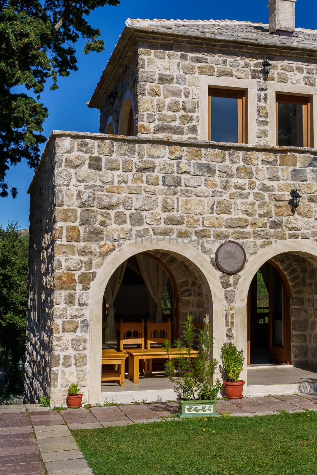 Mediterranean architecture. The stone building of the Tvrdos Monastery in Bosnia.