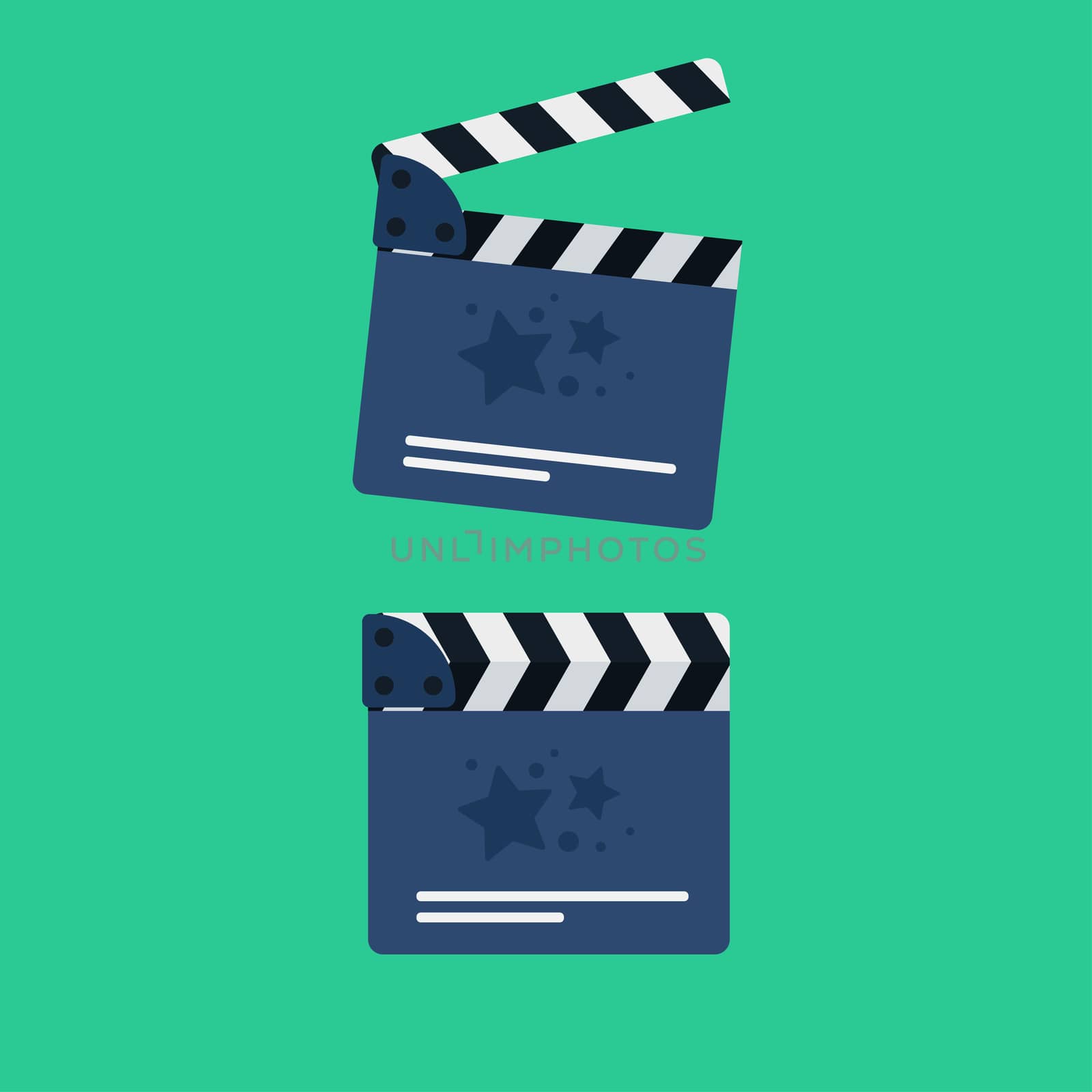 Flat movie clapperboard symbol. Stylish blank movie clapperboard elements. Vector