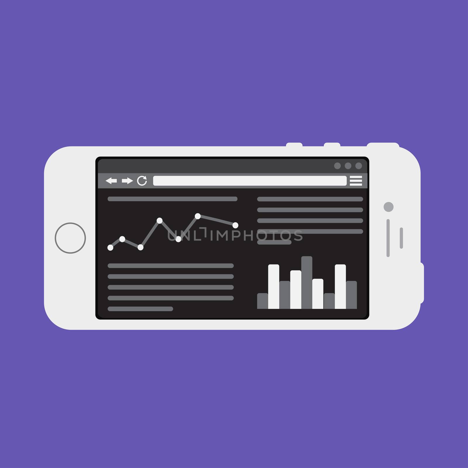 Adaptive Web Phone Template and Gadget Elements for site of blog and infographics on Smartphone. Vector