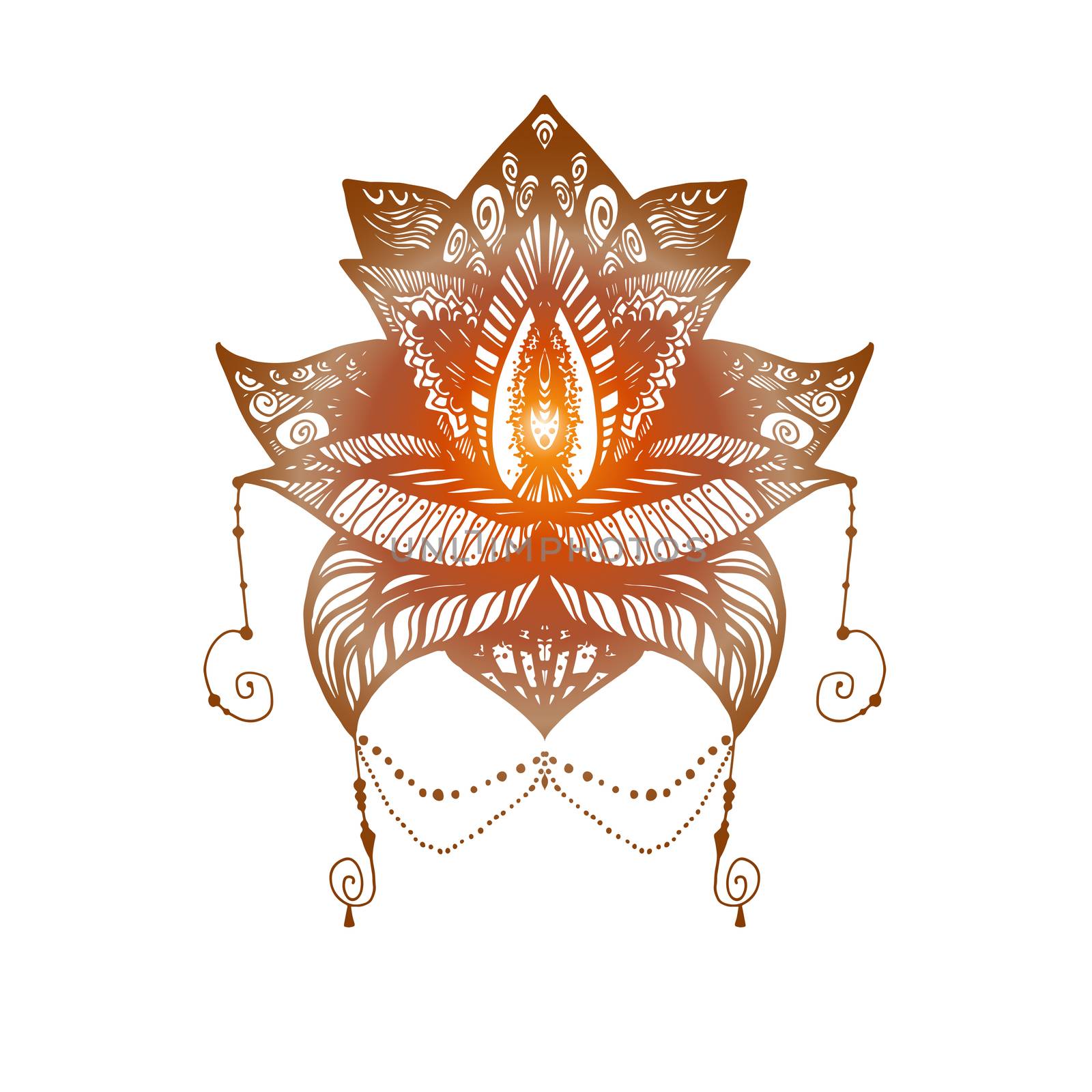 Flower Lotus. Magic symbol for print, tattoo, coloring book,fabric, t-shirt, cloth in boho style. Tribal lotus design. Vector