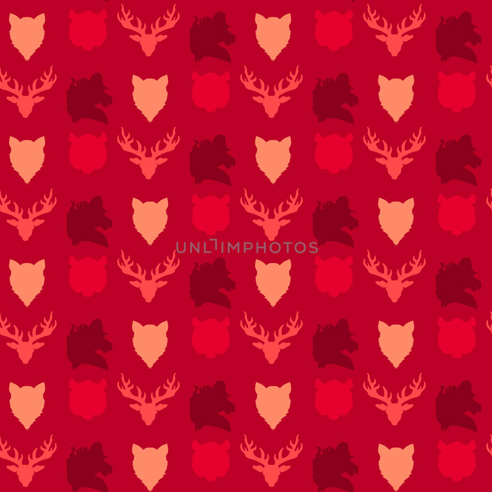 Wildlife seamless pattern. Zoo ornament for print, fabric, cloth, child items and wrap. Nature fauna wallpaper. Silhouettes head animals background. Vector