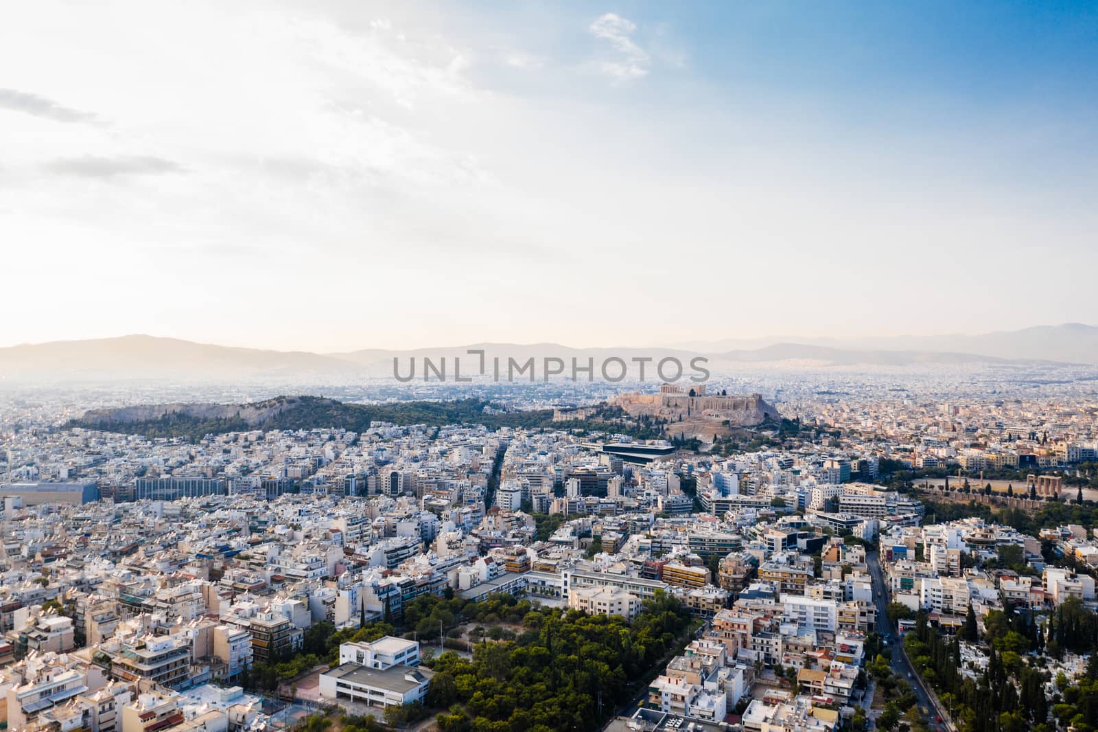 Aerial view of Acropolis and the city center of the Greek capital
