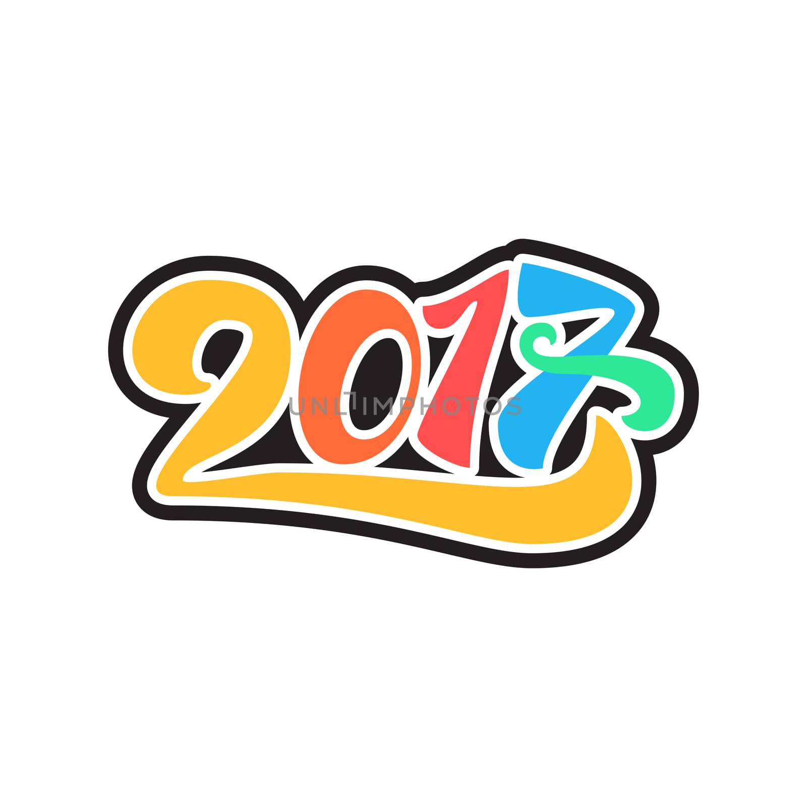 Lettering 2017 for print and poster, banner and sticker. Happy new year greeting card. Vector