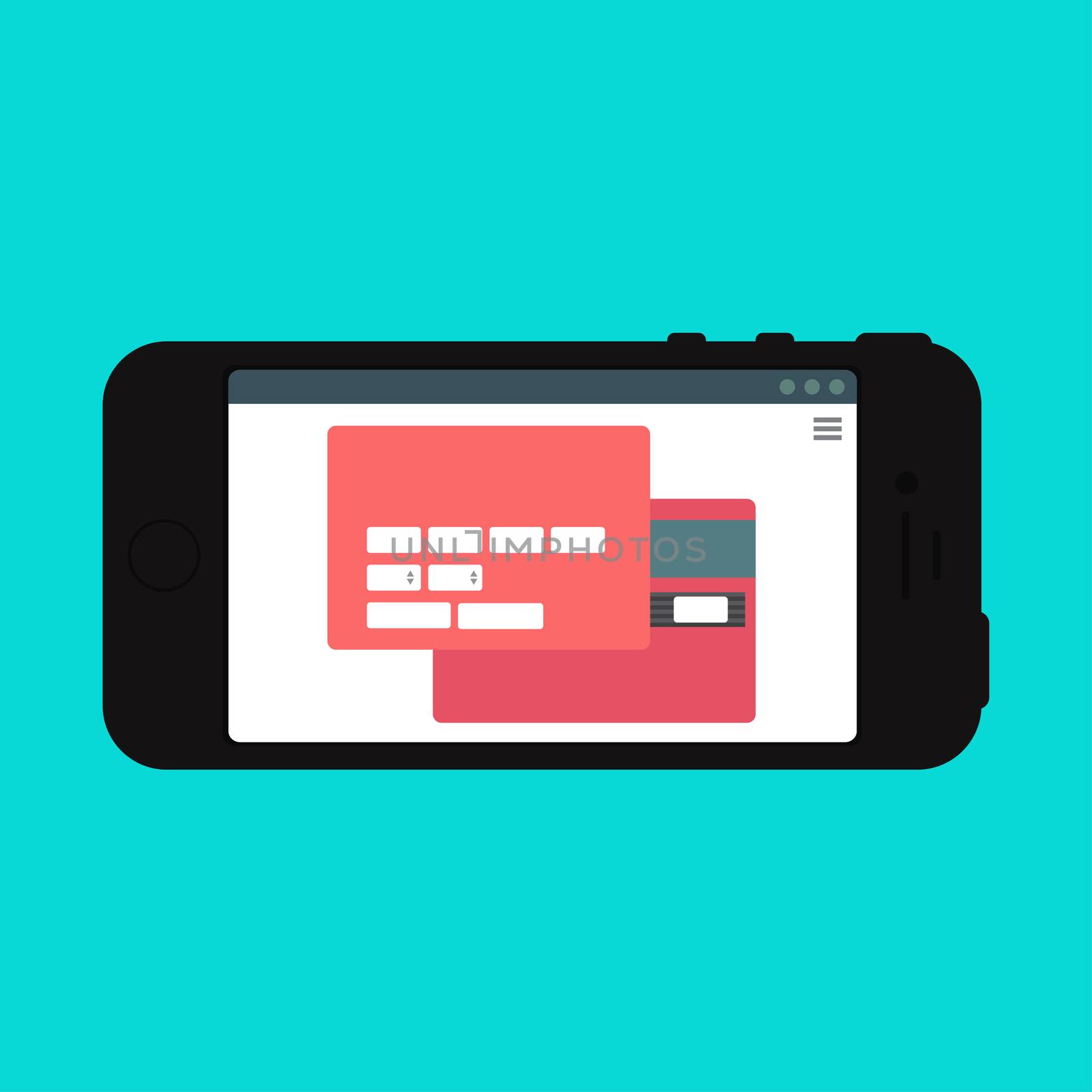 Adaptive Web Phone Template and Gadget Elements for site form of online shopping and enter card data on Smartphone. Vector