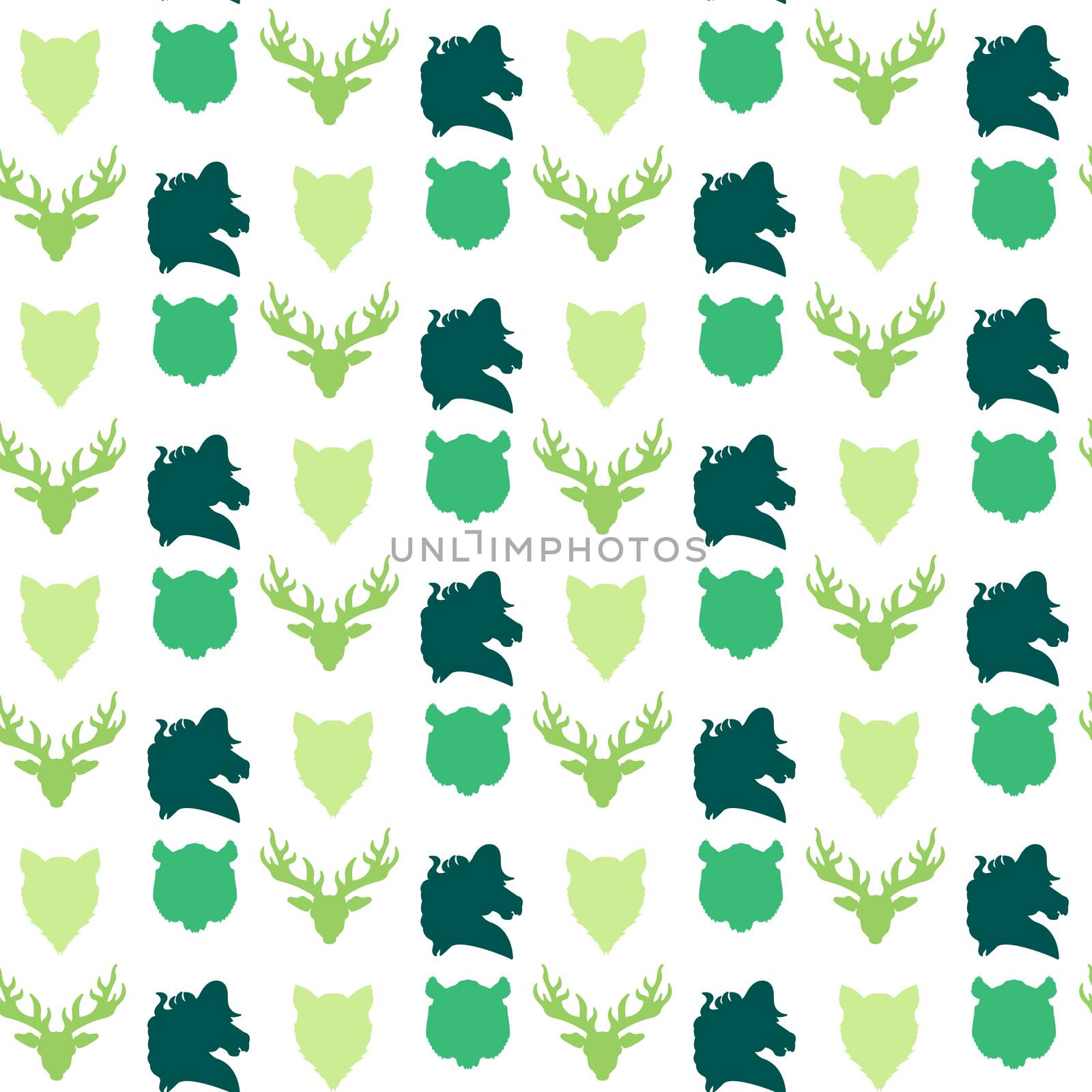 Wildlife seamless pattern. Zoo ornament for print, fabric, cloth, child items and wrap. Nature fauna wallpaper. Silhouettes head animals background. Vector