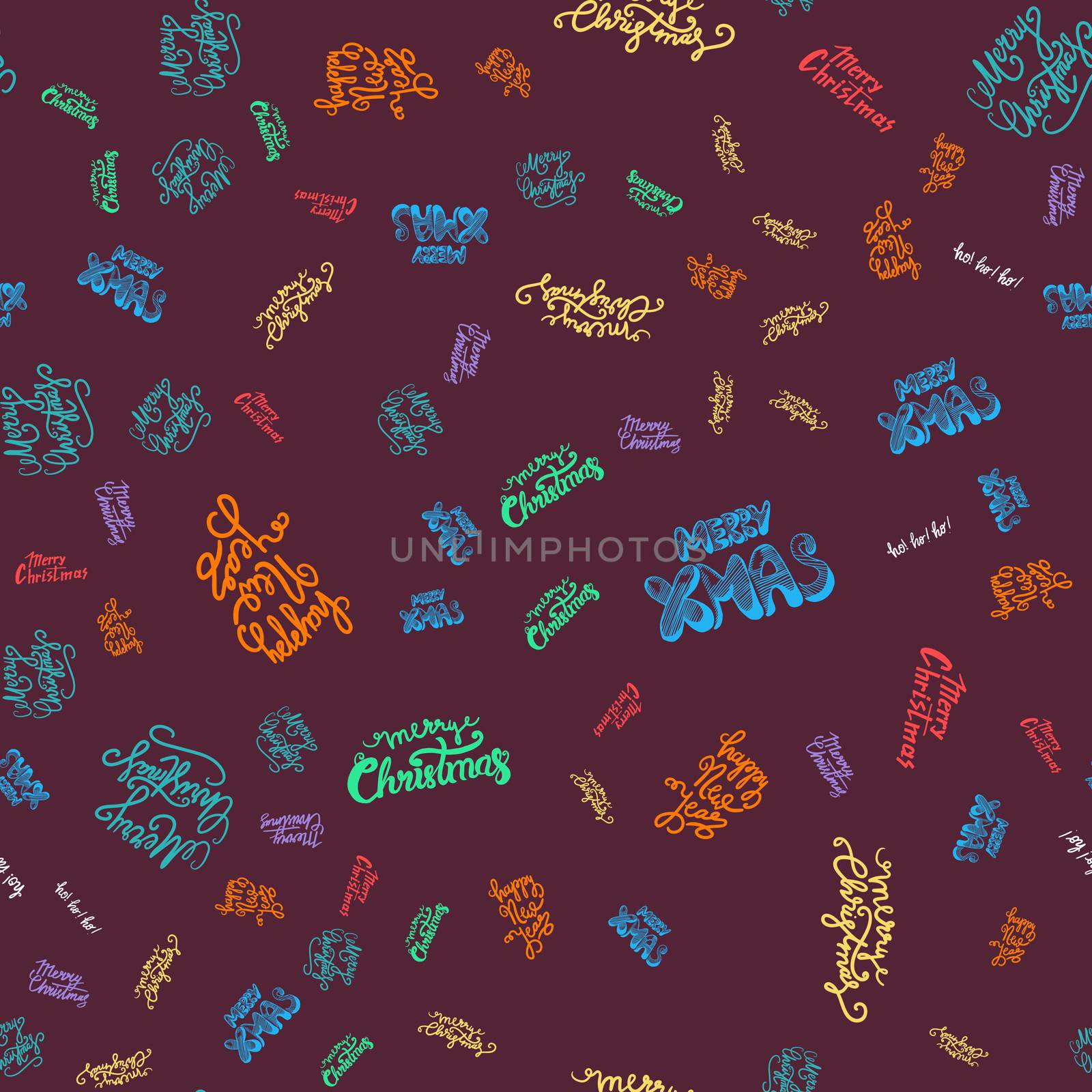 Merry Christmas Seamless Pattern With Hand Drawn Lettering. Xmas Design Label Elements for holiday invitation, greeting, card and fabric, backdrop, sticker, wallpaper, print. Vector