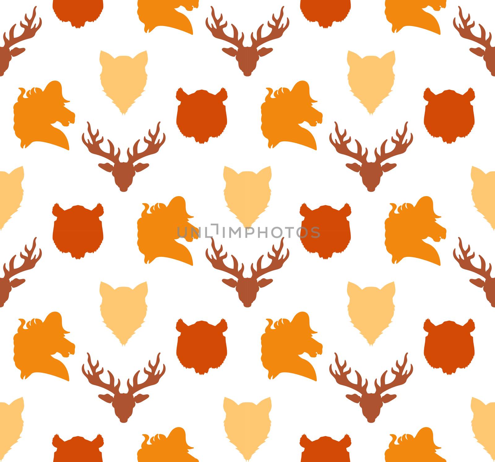 Wildlife seamless pattern. Zoo ornament for print, fabric, cloth, child items and wrap. Nature fauna wallpaper. Silhouettes head animals background. Vector