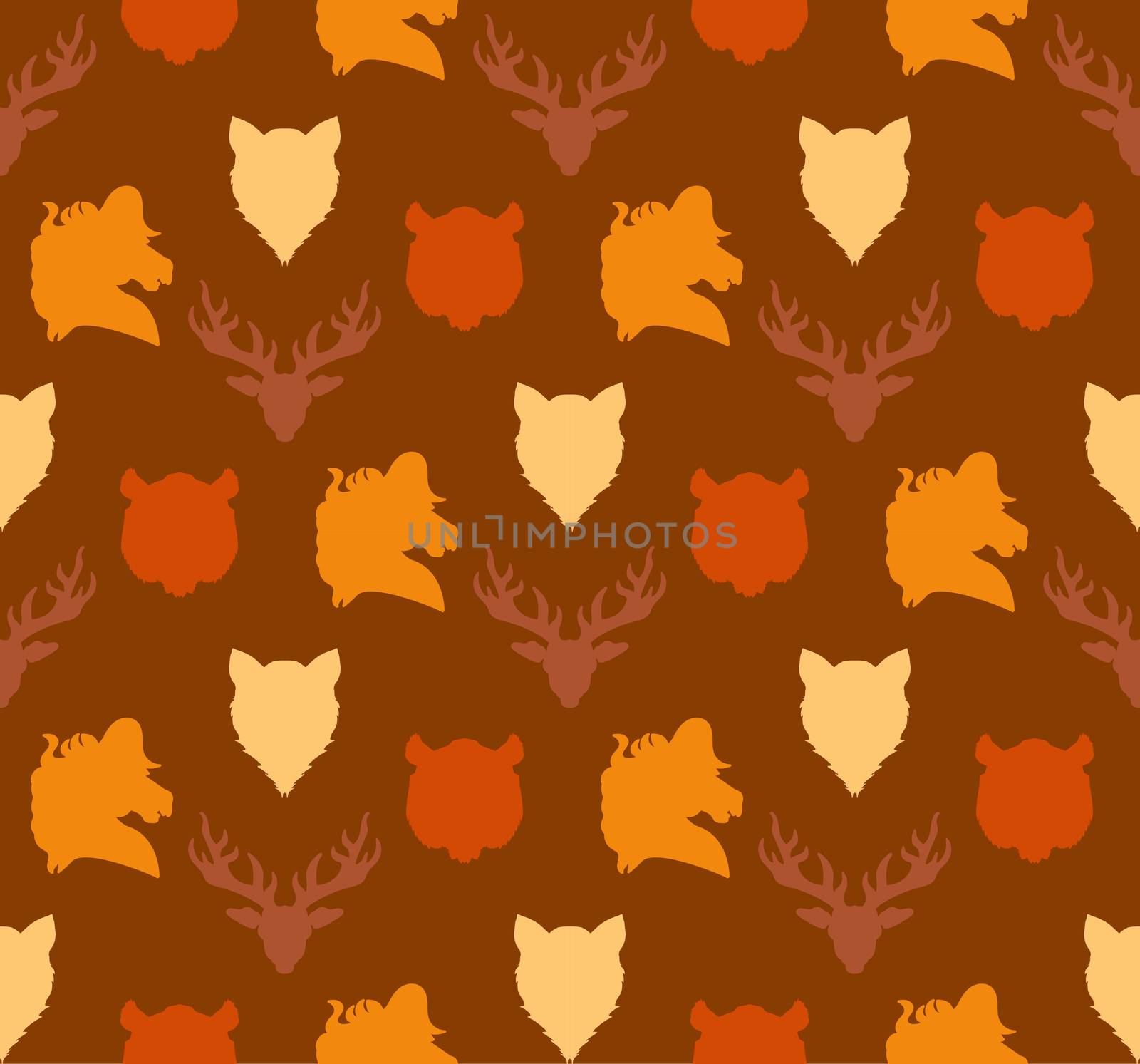 Wildlife seamless pattern. Zoo ornament for print, fabric, cloth, child items and wrap. Nature fauna wallpaper. Silhouettes head animals background. Vector