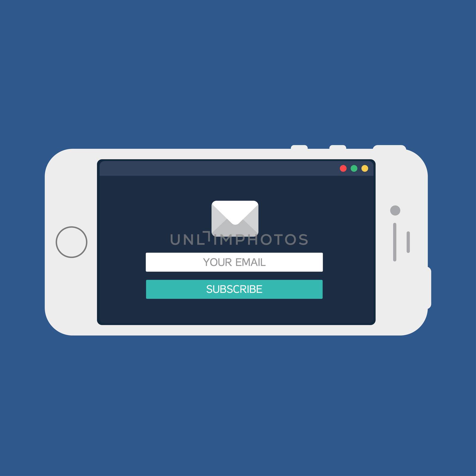 Adaptive Web Phone Template and Gadget Elements for site form of email subscribe, newsletter on Smartphone. Vector