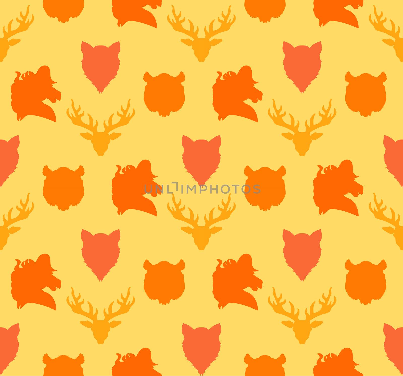 Wildlife seamless pattern. Zoo ornament for print, fabric, cloth, child items and wrap. Nature fauna wallpaper. Silhouettes head animals background. Vector