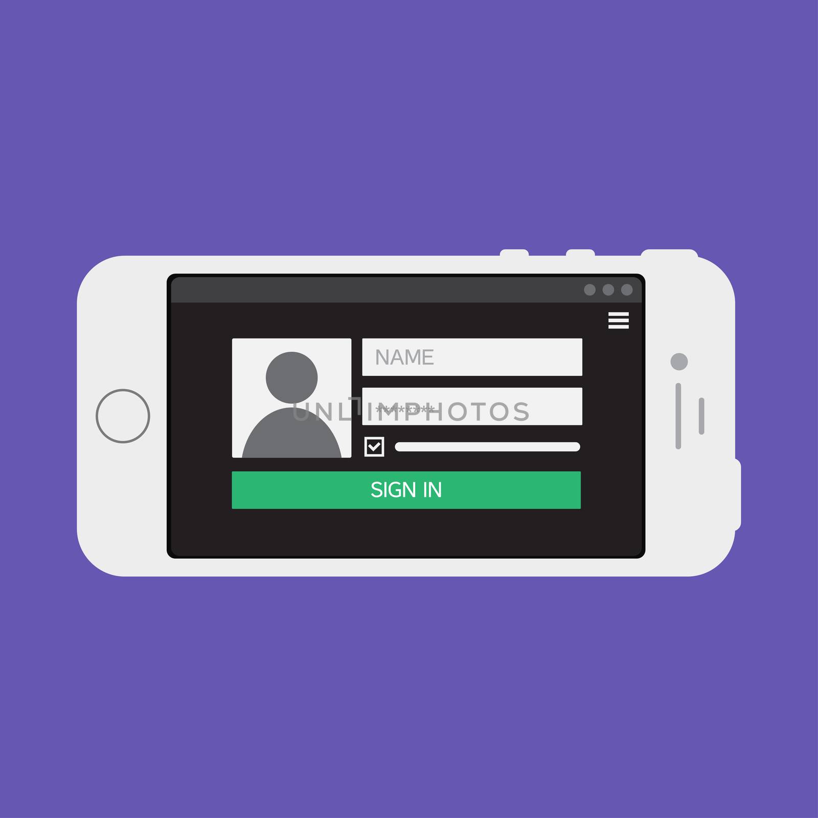 Adaptive Web Phone Template and Gadget Elements for site form of login to account on Smartphone. Vector