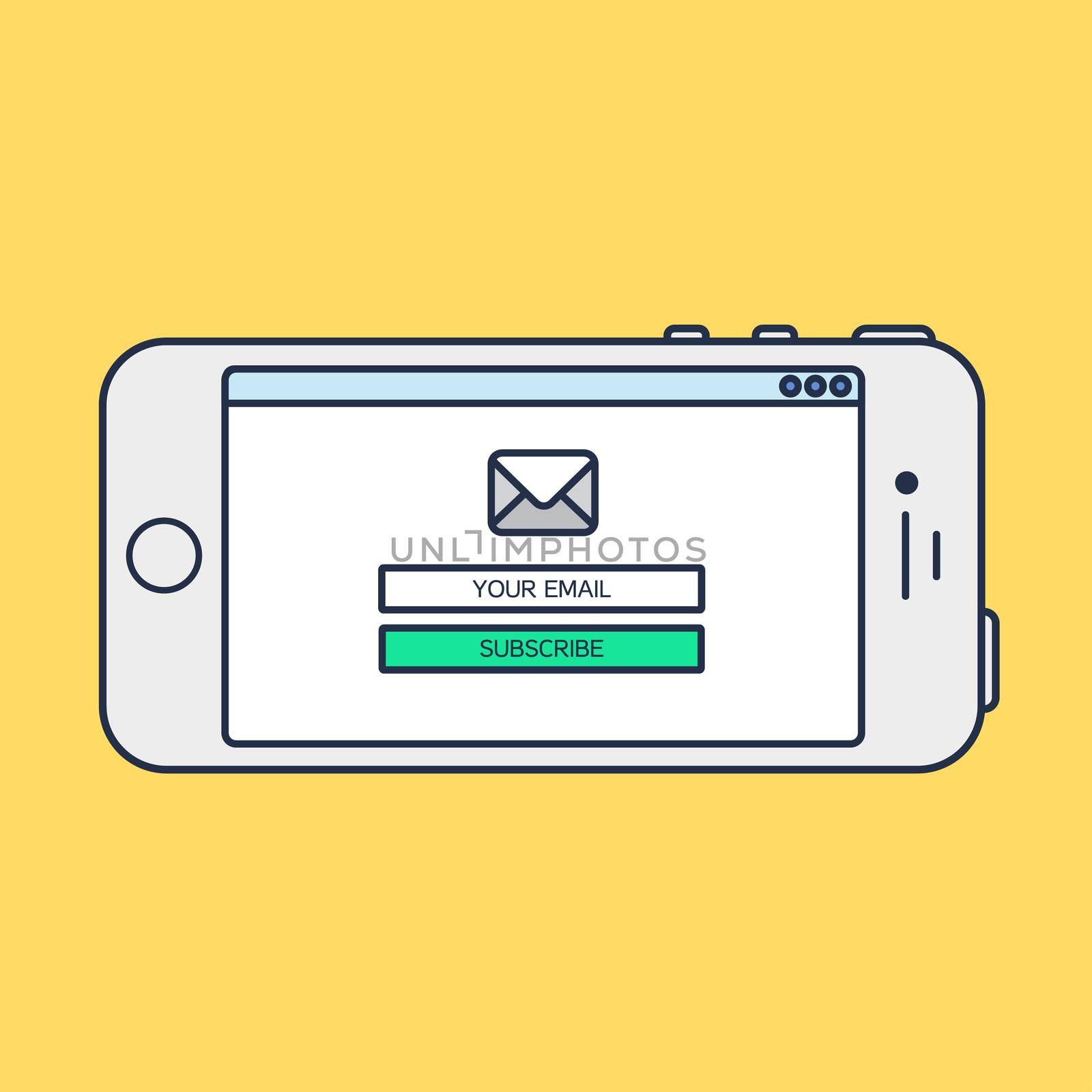 Web Template and Elements for site form of email subscribe, newsletter on Smartphone. Vector