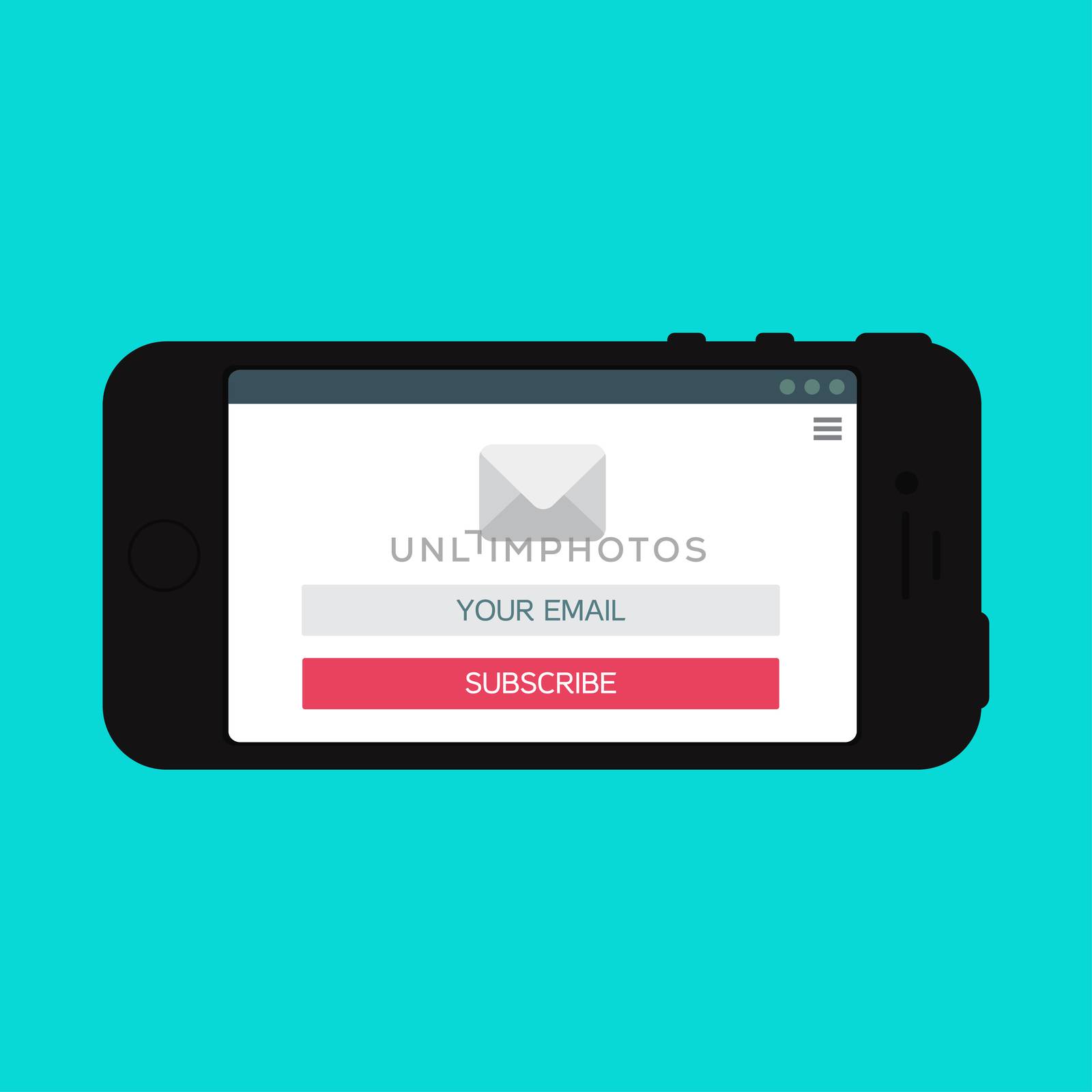 Adaptive Web Phone Template and Gadget Elements for site form of email subscribe, newsletter on Smartphone. Vector