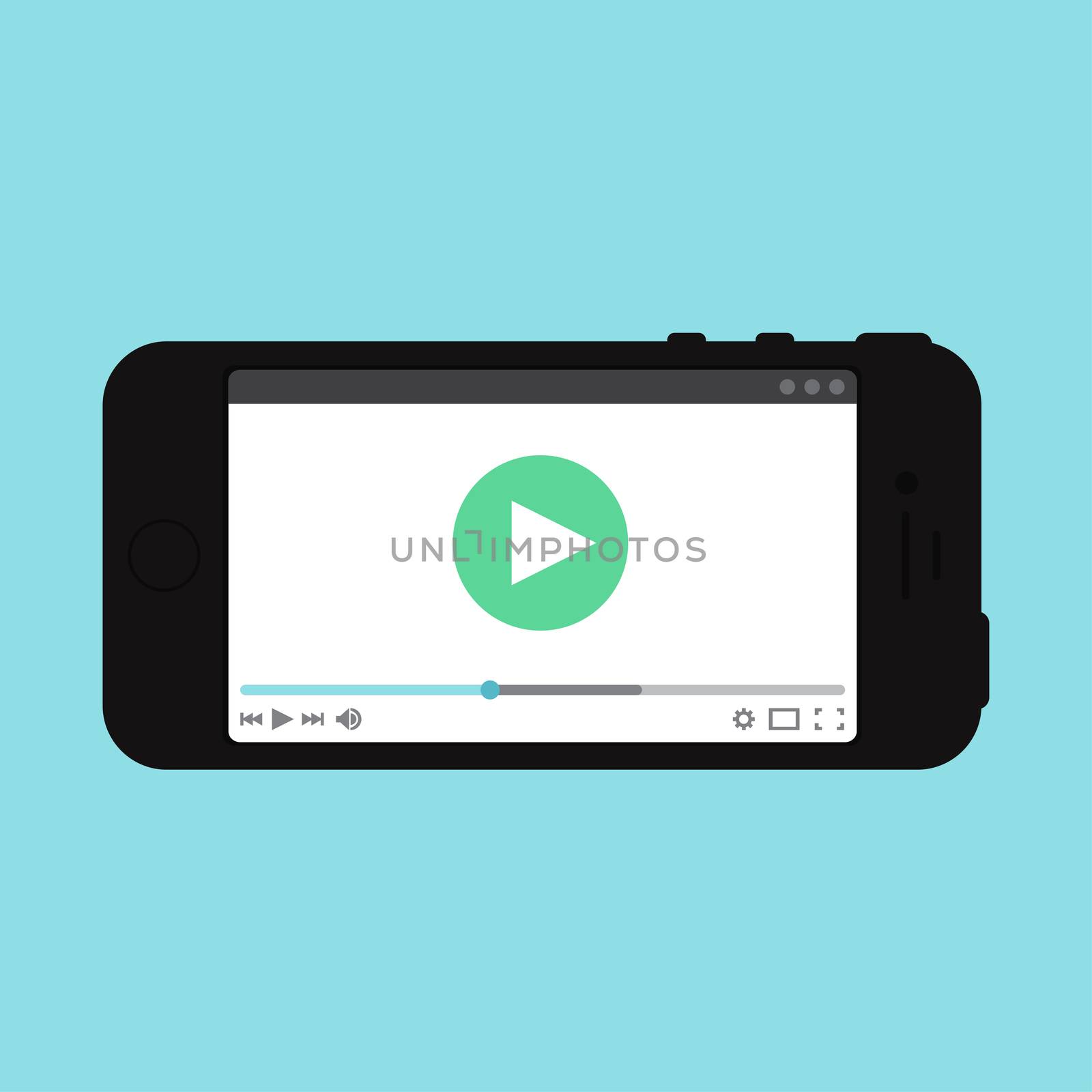 Adaptive Web Phone Template and Gadget Elements for site form of watching online video on smartphone. Vector