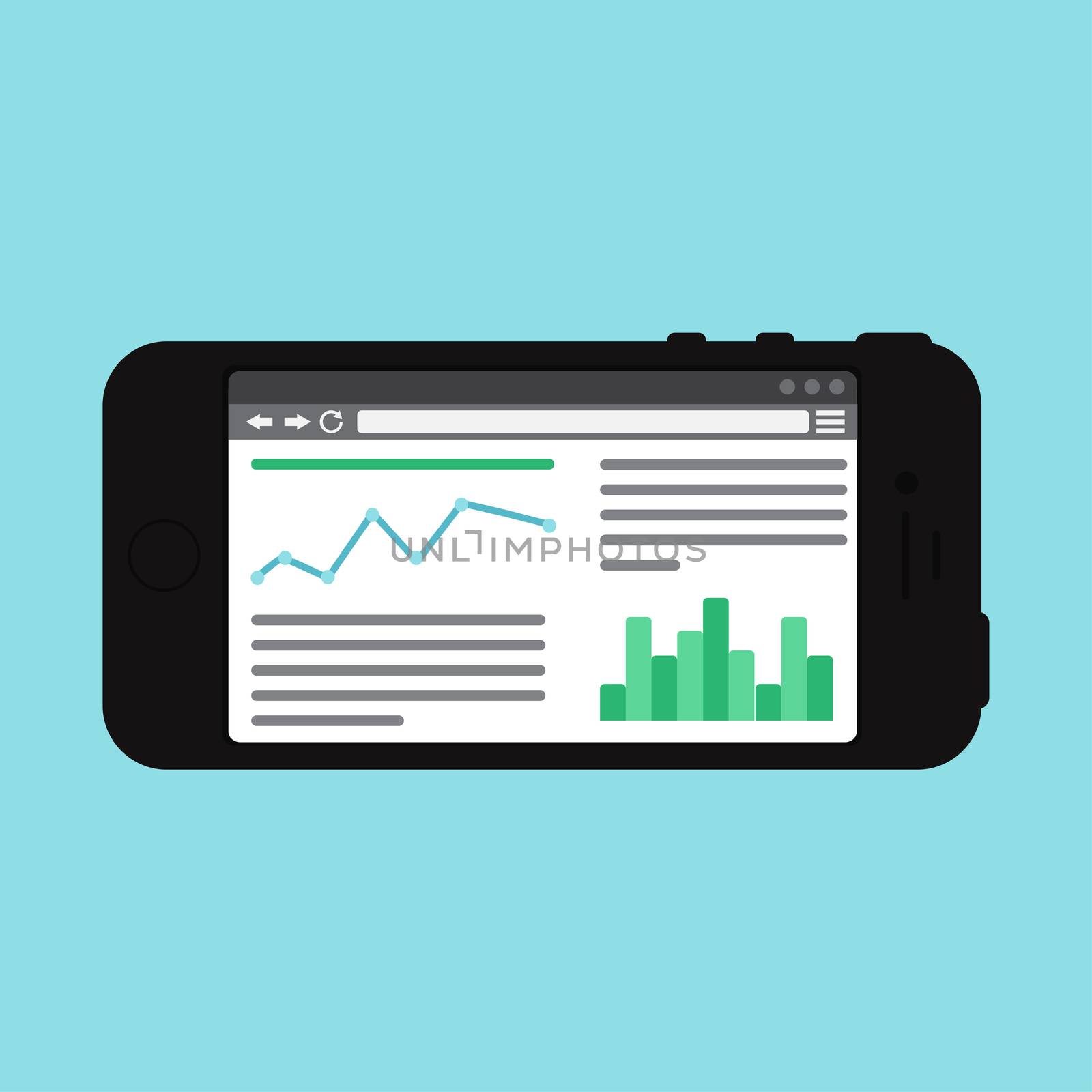 Adaptive Web Phone Template and Gadget Elements for site of blog and infographics on Smartphone. Vector