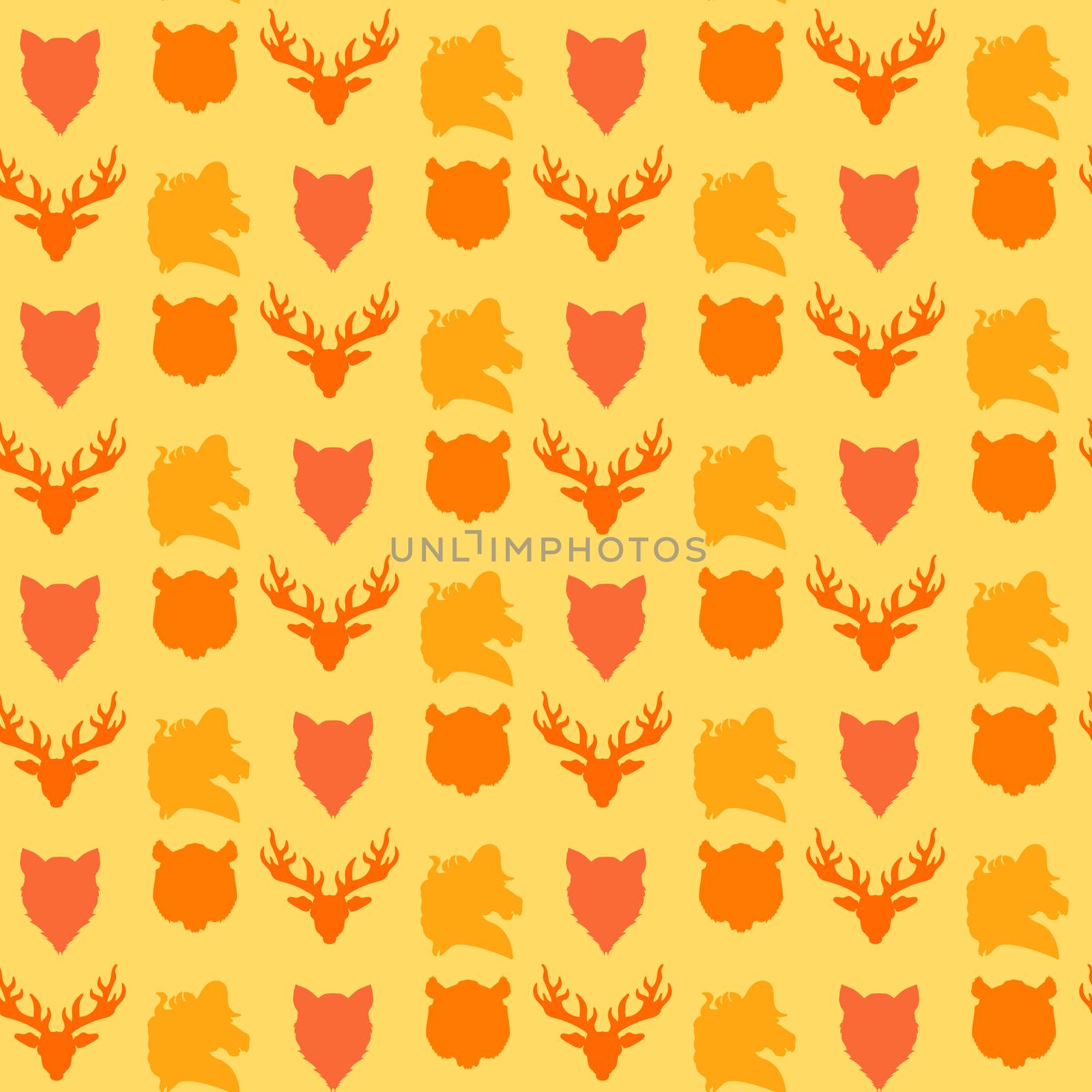 Wildlife seamless pattern. Zoo ornament for print, fabric, cloth, child items and wrap. Nature fauna wallpaper. Silhouettes head animals background. Vector