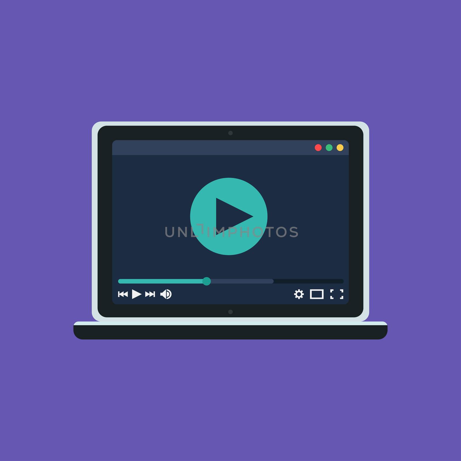 Web Template and Elements for site form of watching online video on computer. Movie Player Form. Vector