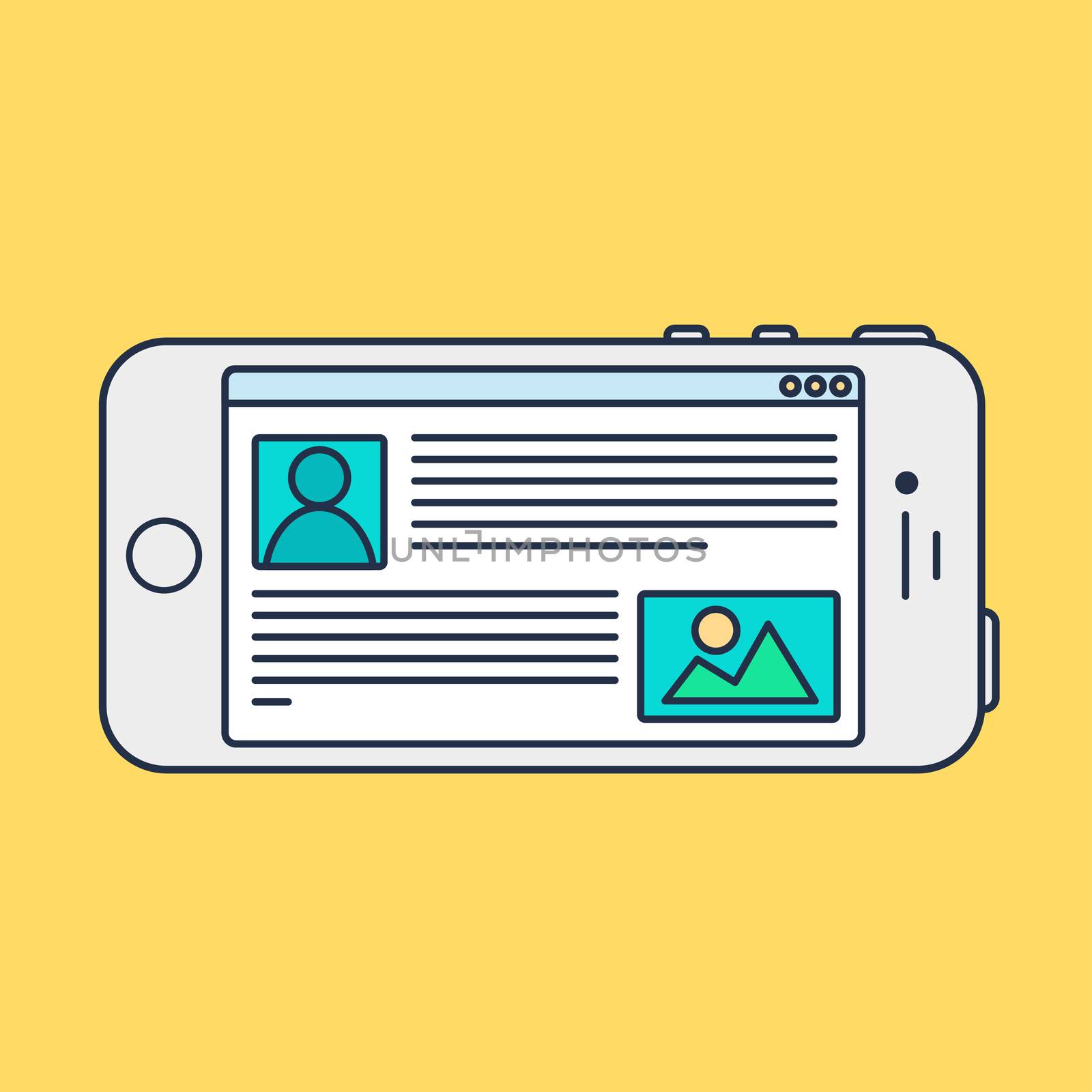 Adaptive Web Phone Template and Gadget Elements for site of blog and infographics on Smartphone. Vector