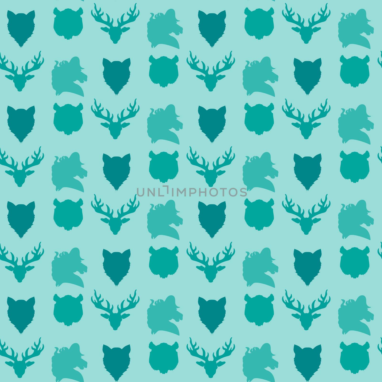 Wildlife seamless pattern. Zoo ornament for print, fabric, cloth, child items and wrap. Nature fauna wallpaper. Silhouettes head animals background. Vector