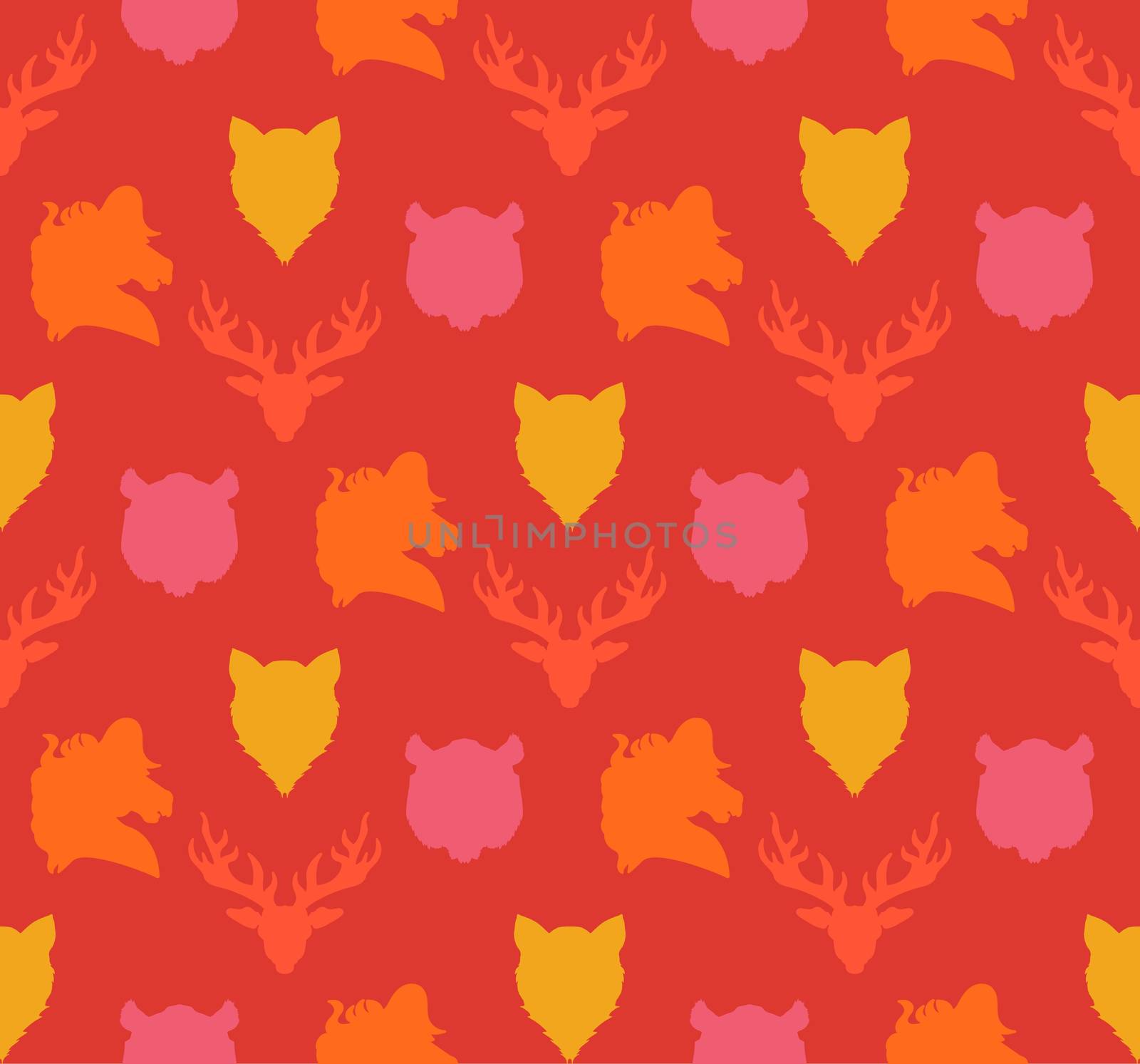 Wildlife seamless pattern. Zoo ornament for print, fabric, cloth, child items and wrap. Nature fauna wallpaper. Silhouettes head animals background. Vector